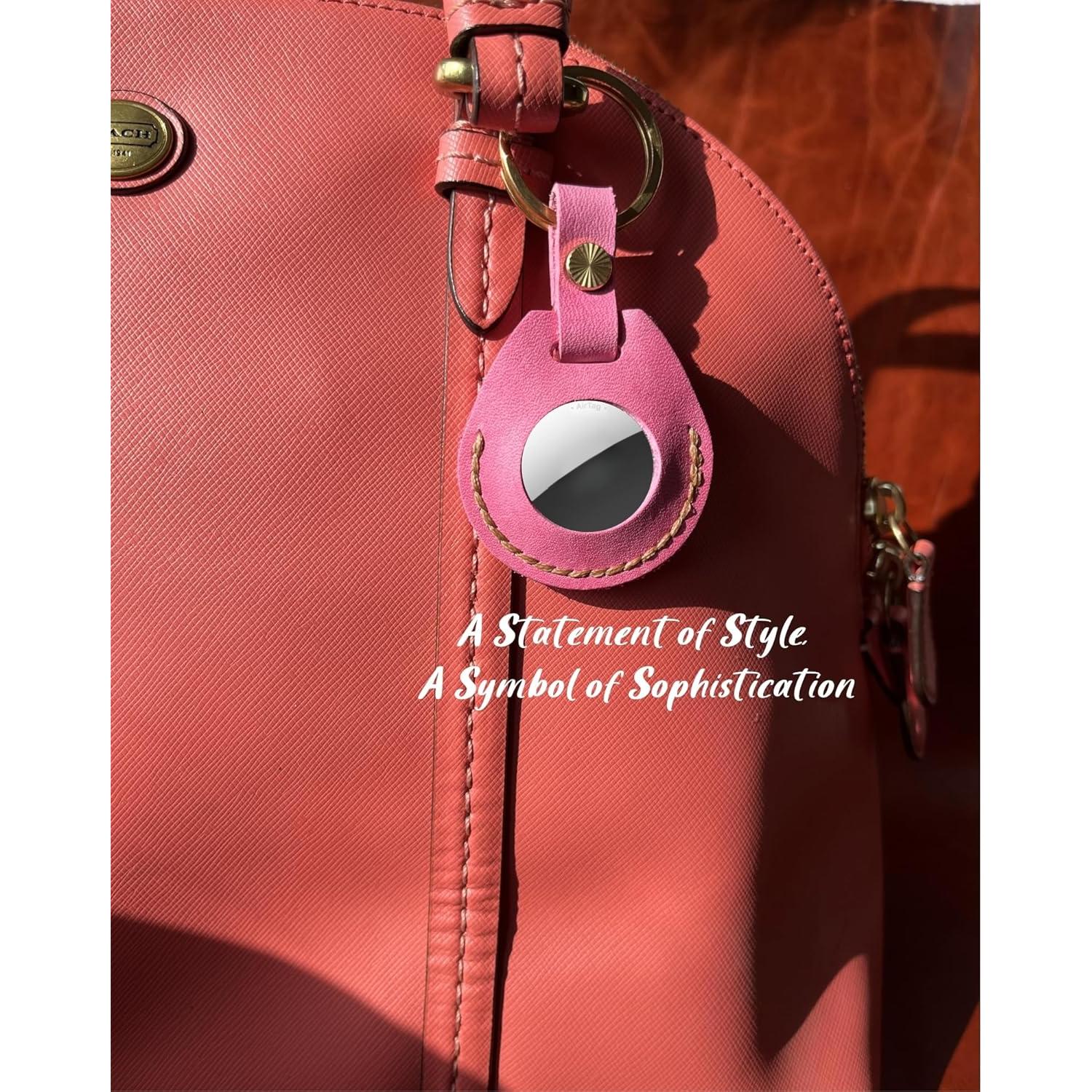 Soporte de llavero de cuero HOMEYEAH para Airtag - Rosa