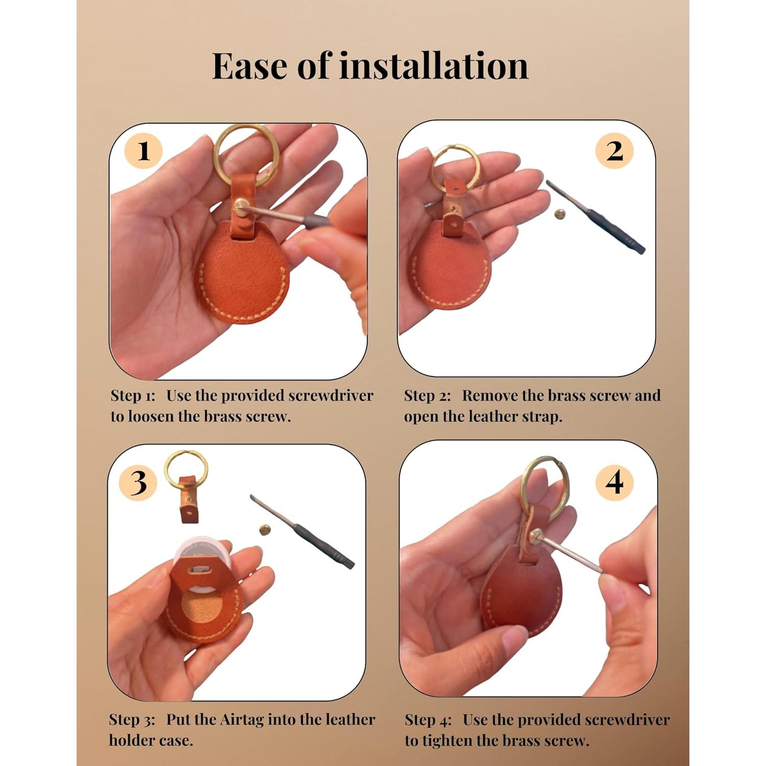 Soporte de llavero de cuero HOMEYEAH para Airtag - Rosa