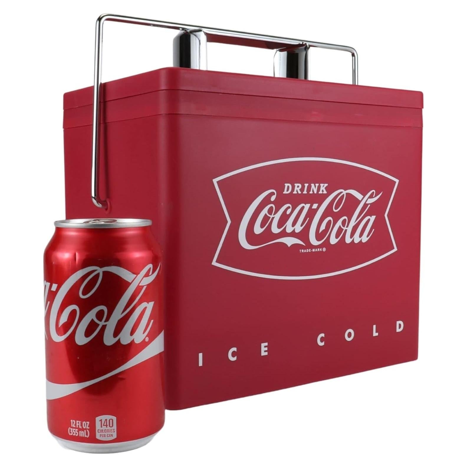 Coca-Cola Mini Enfriador Retro 4L, 6 Latas, Rojo y Plata