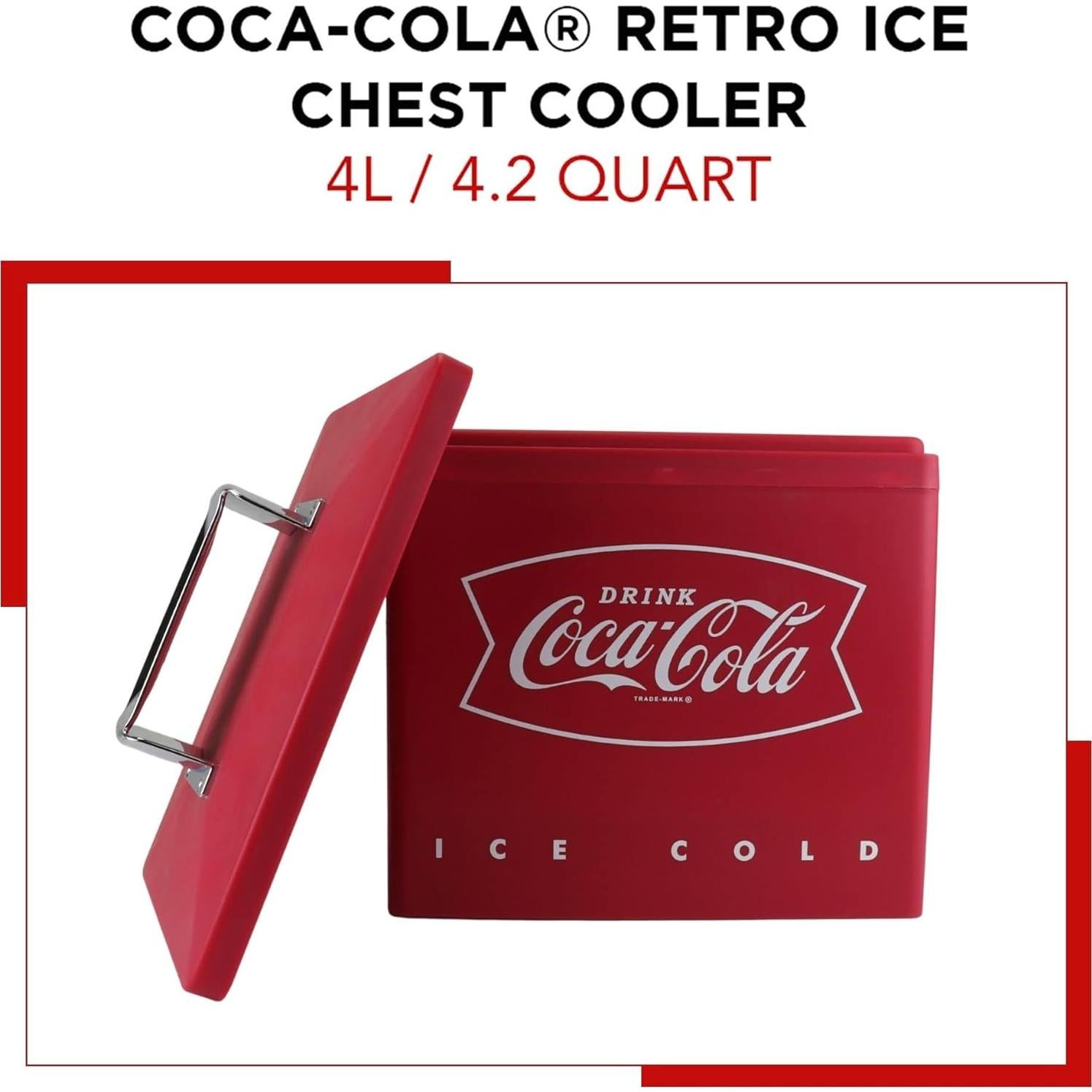 Coca-Cola Mini Enfriador Retro 4L, 6 Latas, Rojo y Plata