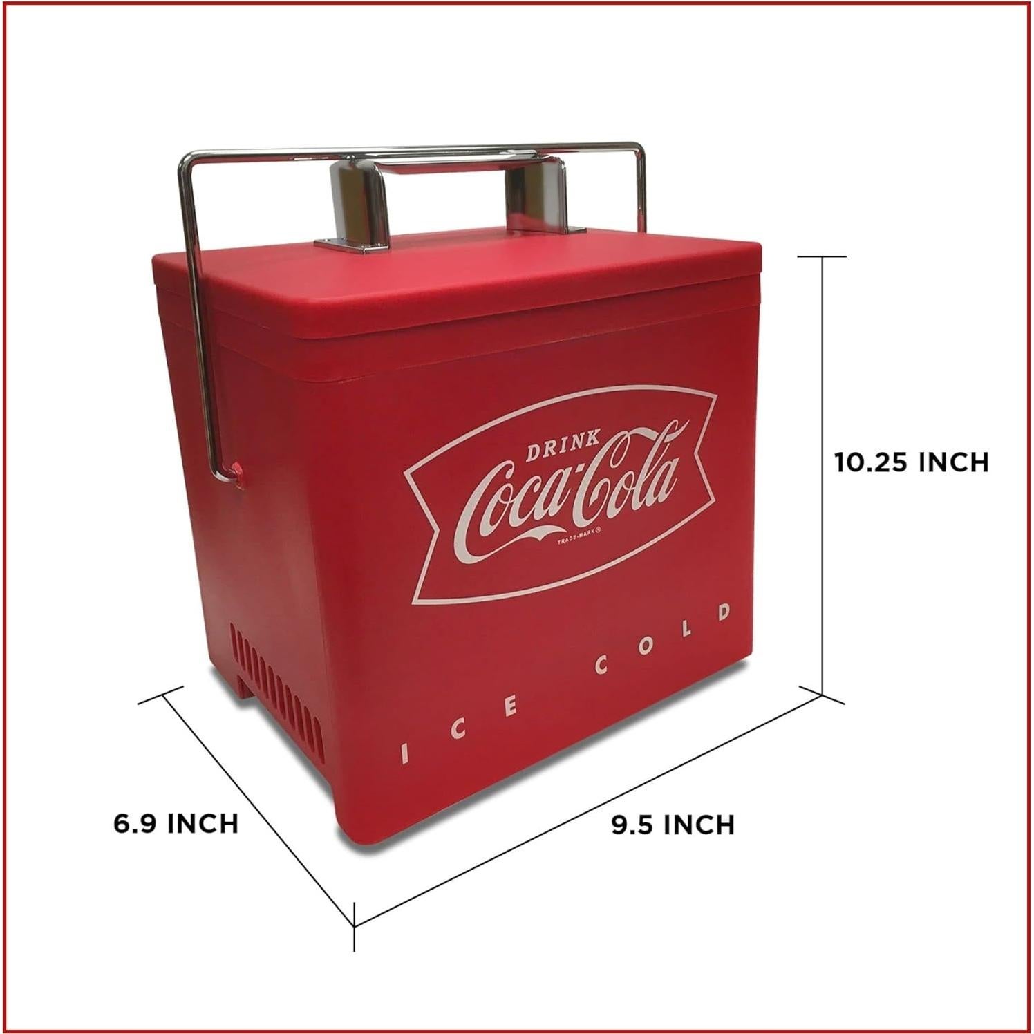 Coca-Cola Mini Enfriador Retro 4L, 6 Latas, Rojo y Plata