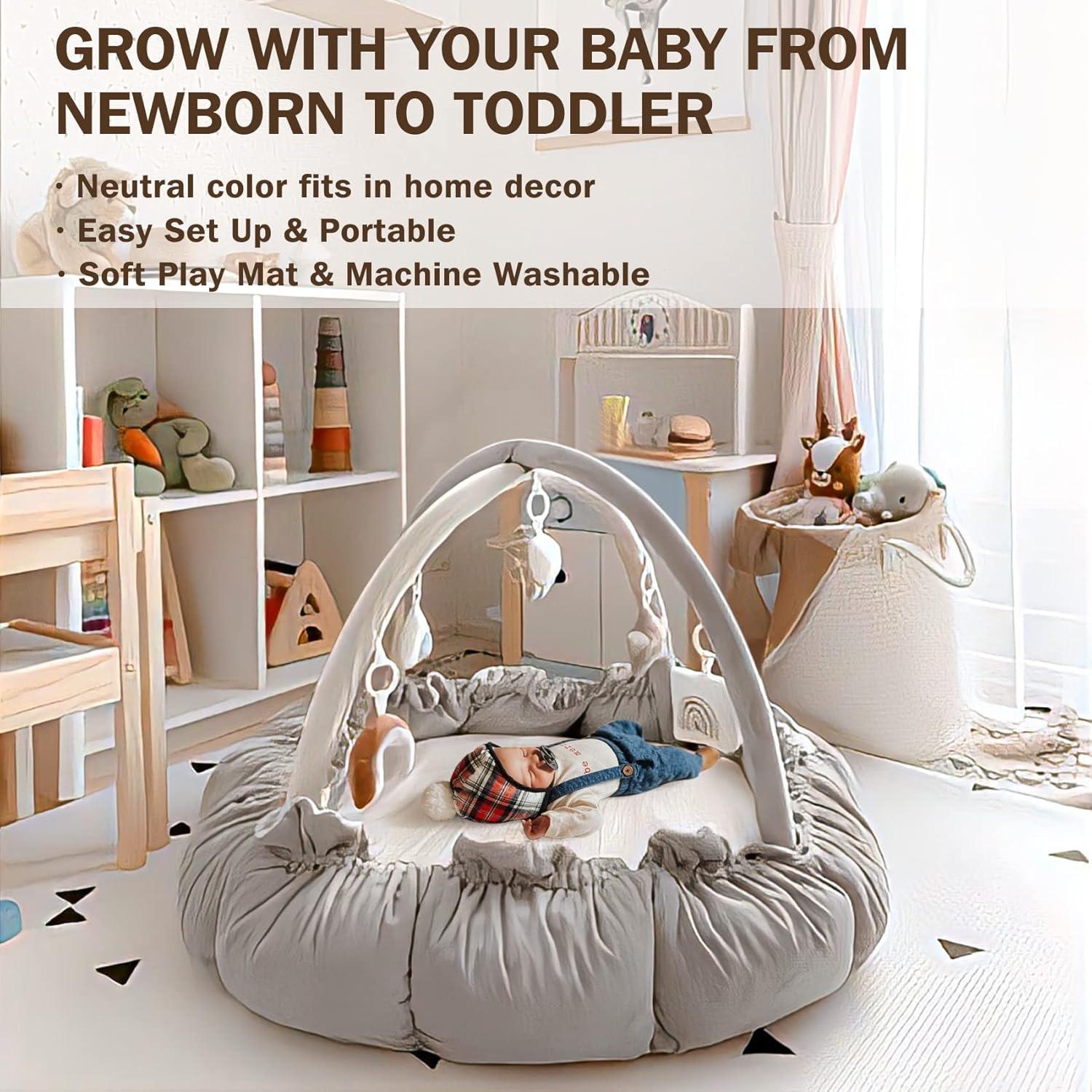 Gimnasio de Juego 5 en 1 para Bebés - Gris - 6 Juguetes