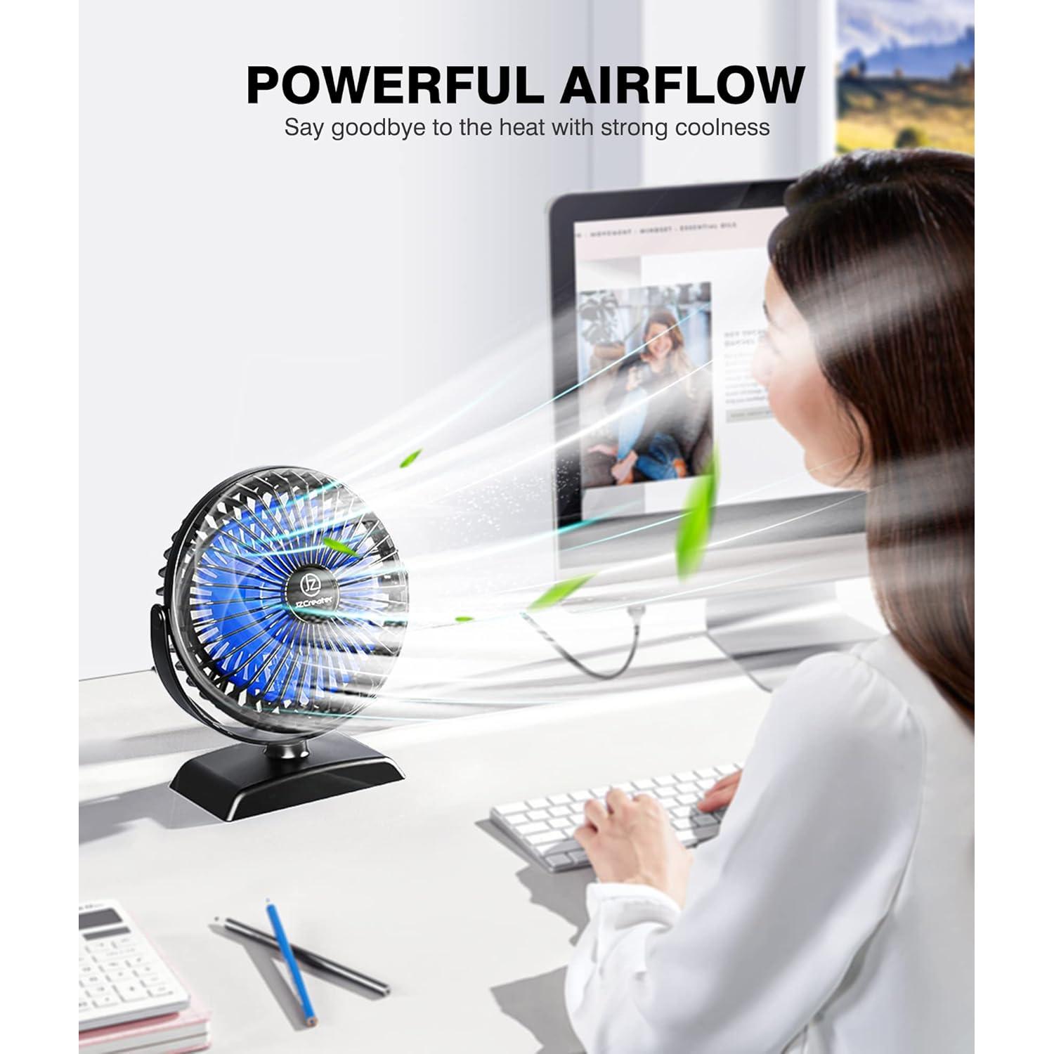 Ventilador de Escritorio JZCreater Mini USB 3 Velocidades Silencioso