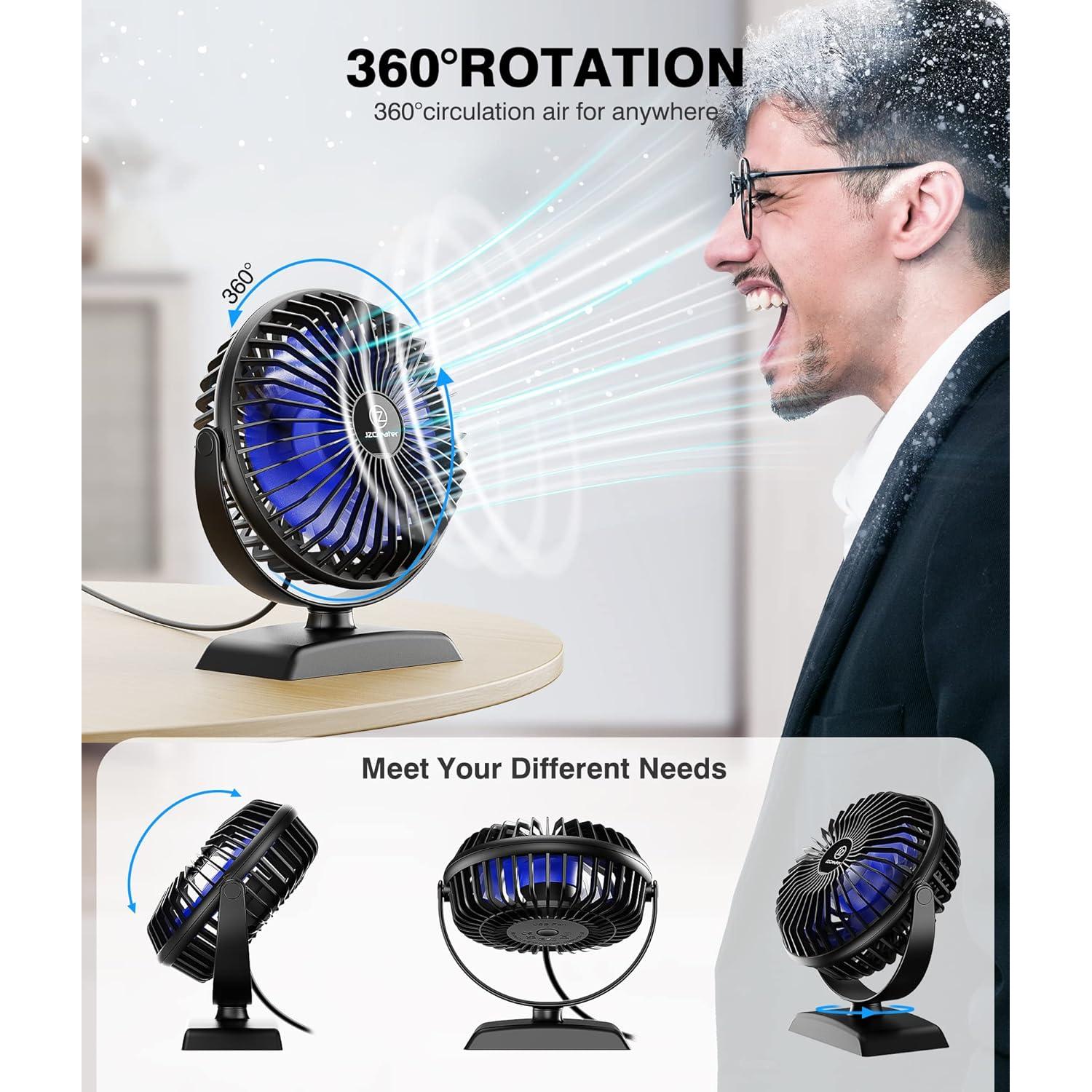 Ventilador de Escritorio JZCreater Mini USB 3 Velocidades Silencioso