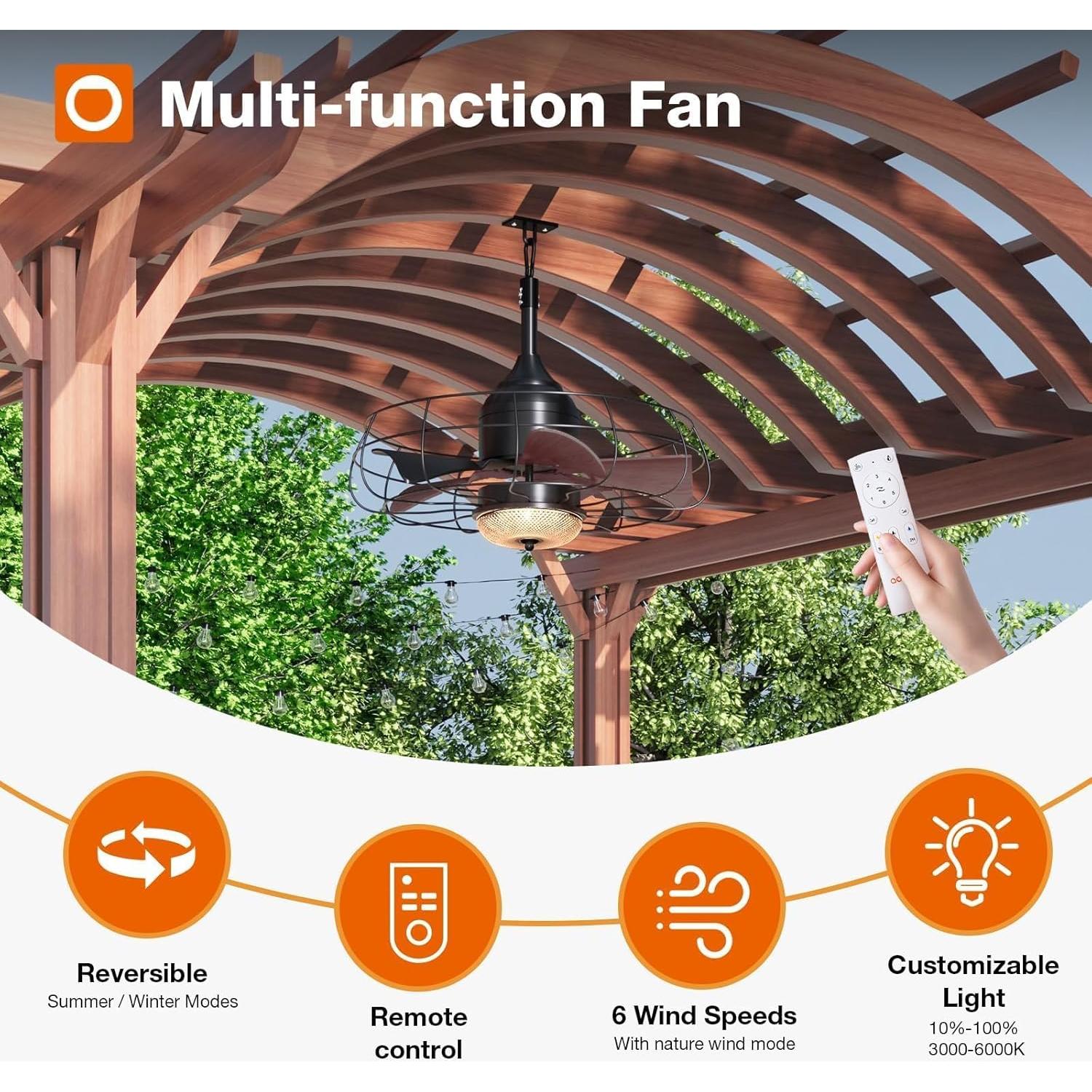 Ventilador de Techo Exterior Addlon 50.8cm con Luz y Control Remoto