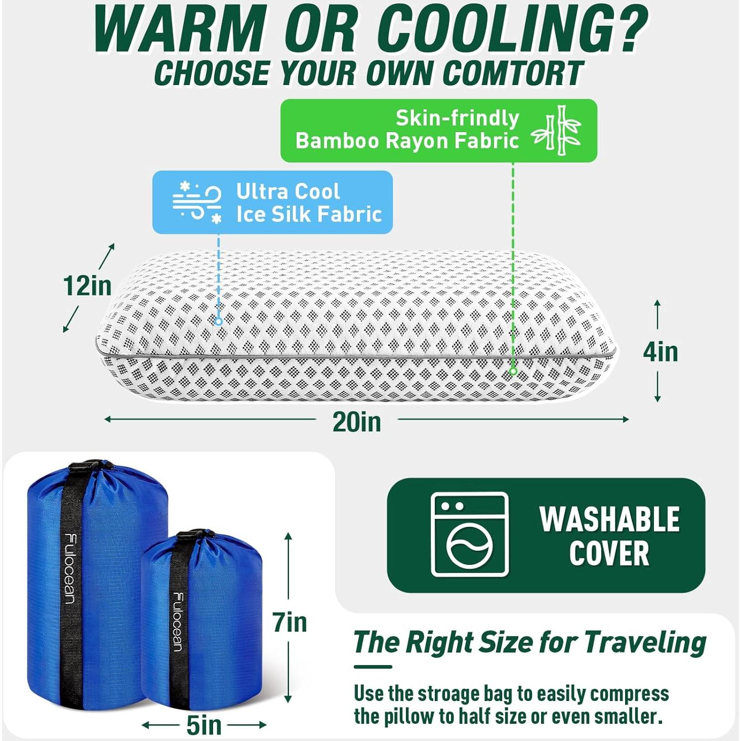 Almohada de Viaje Fulocean Mediana Espuma de Memoria Gris