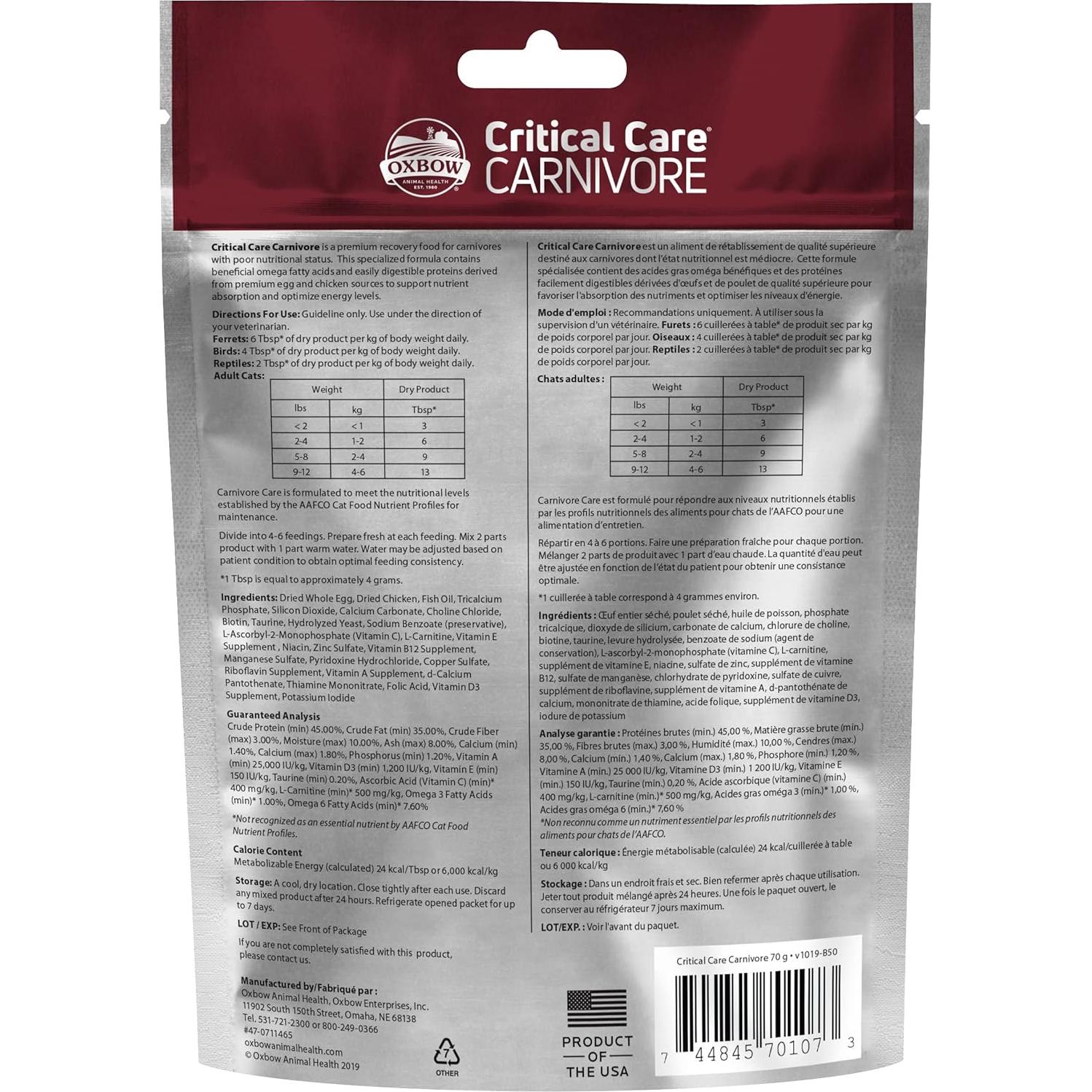 Alimento de Recuperación Oxbow Carnivore Care 70g para Gatos y Hurones