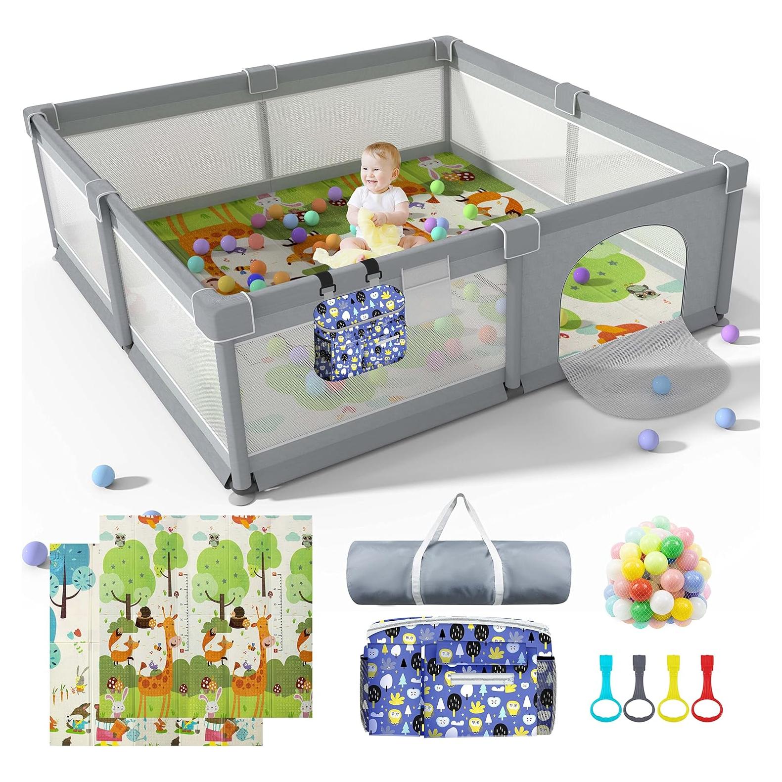 Parque Infantil LUTIKAING 200x180cm con Alfombra y Pelotas