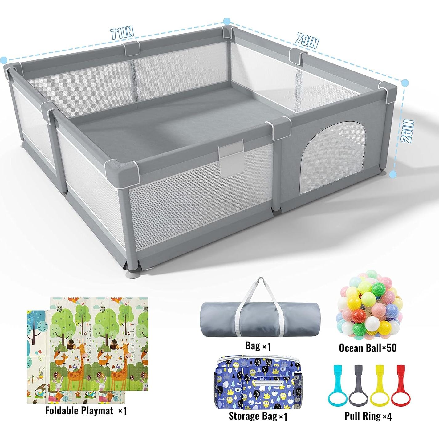 Parque Infantil LUTIKAING 200x180cm con Alfombra y Pelotas