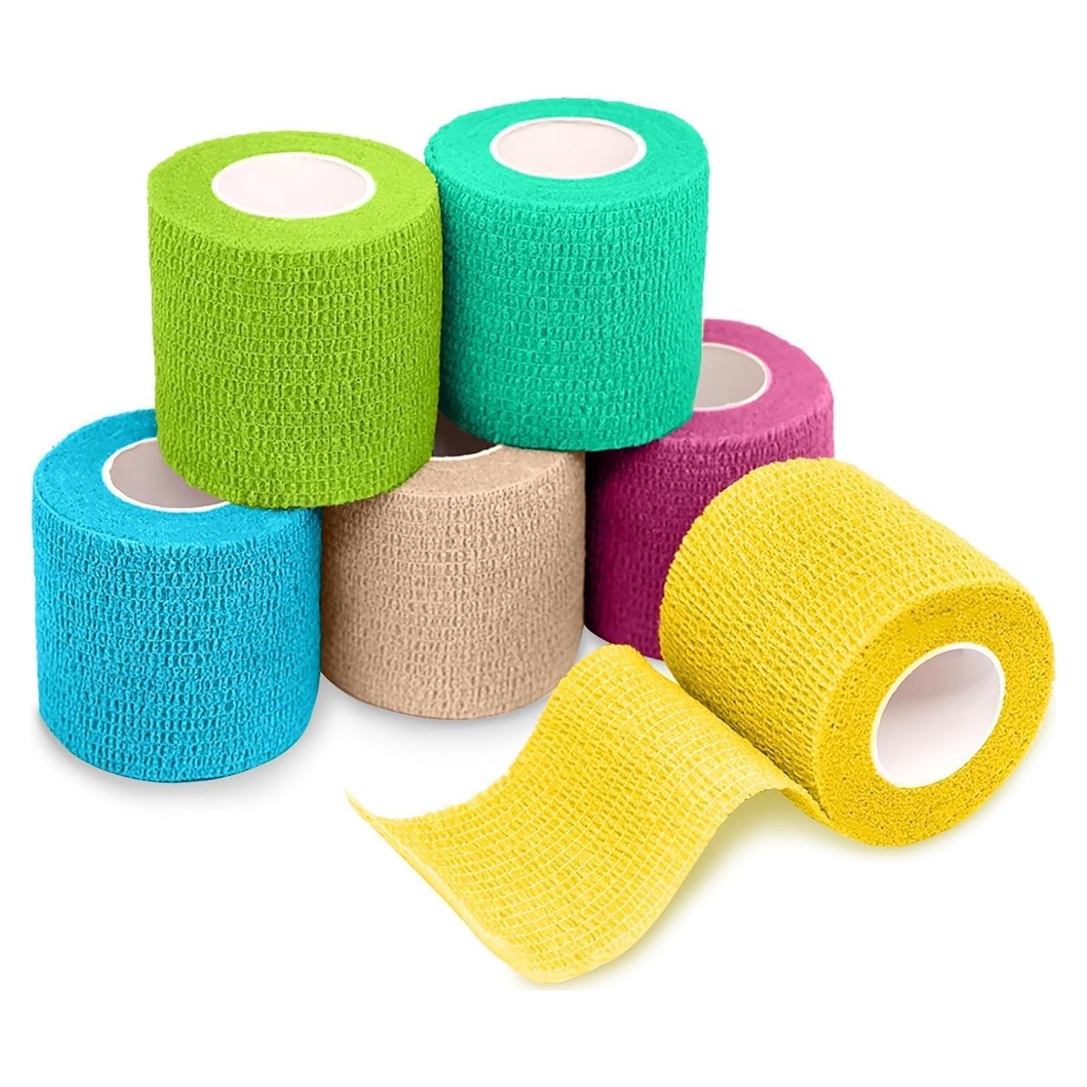 FriCARE Self Adhesive Bandage Wrap, Medical Tape in First Aid Kit, Cohesive Bandages for Wounds Sport Vet, FSA/HSA Eligible, 2 Inches X 5 Yards 6 Rolls, Fresh