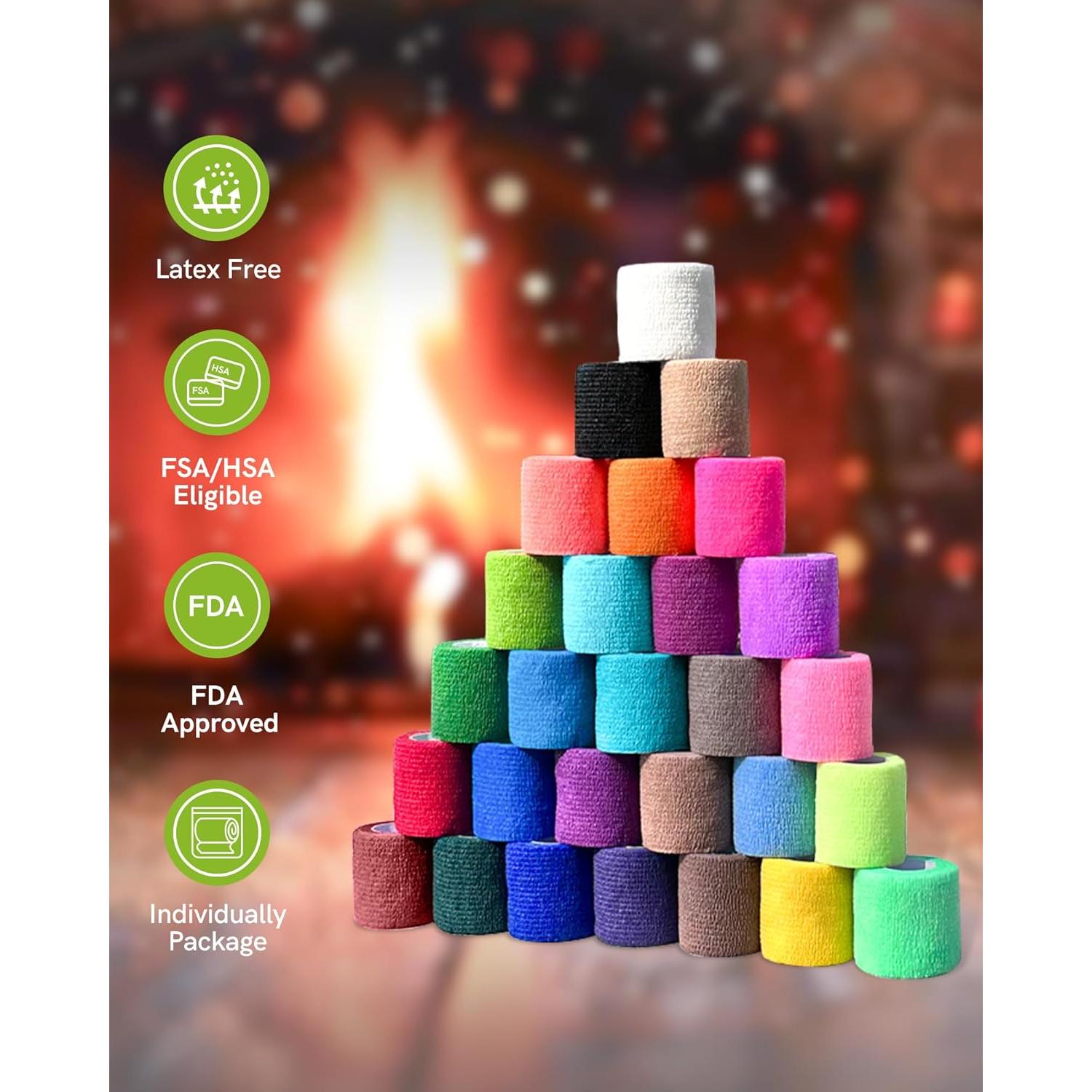 FriCARE Self Adhesive Bandage Wrap, Medical Tape in First Aid Kit, Cohesive Bandages for Wounds Sport Vet, FSA/HSA Eligible, 2 Inches X 5 Yards 6 Rolls, Fresh