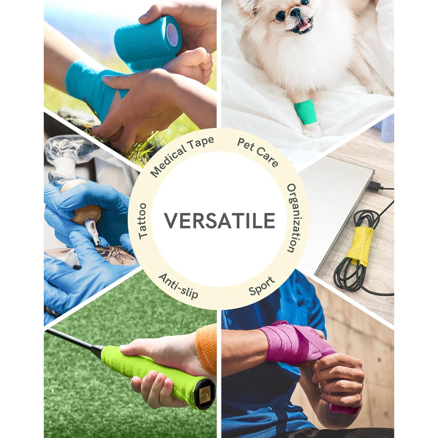 FriCARE Self Adhesive Bandage Wrap, Medical Tape in First Aid Kit, Cohesive Bandages for Wounds Sport Vet, FSA/HSA Eligible, 2 Inches X 5 Yards 6 Rolls, Fresh