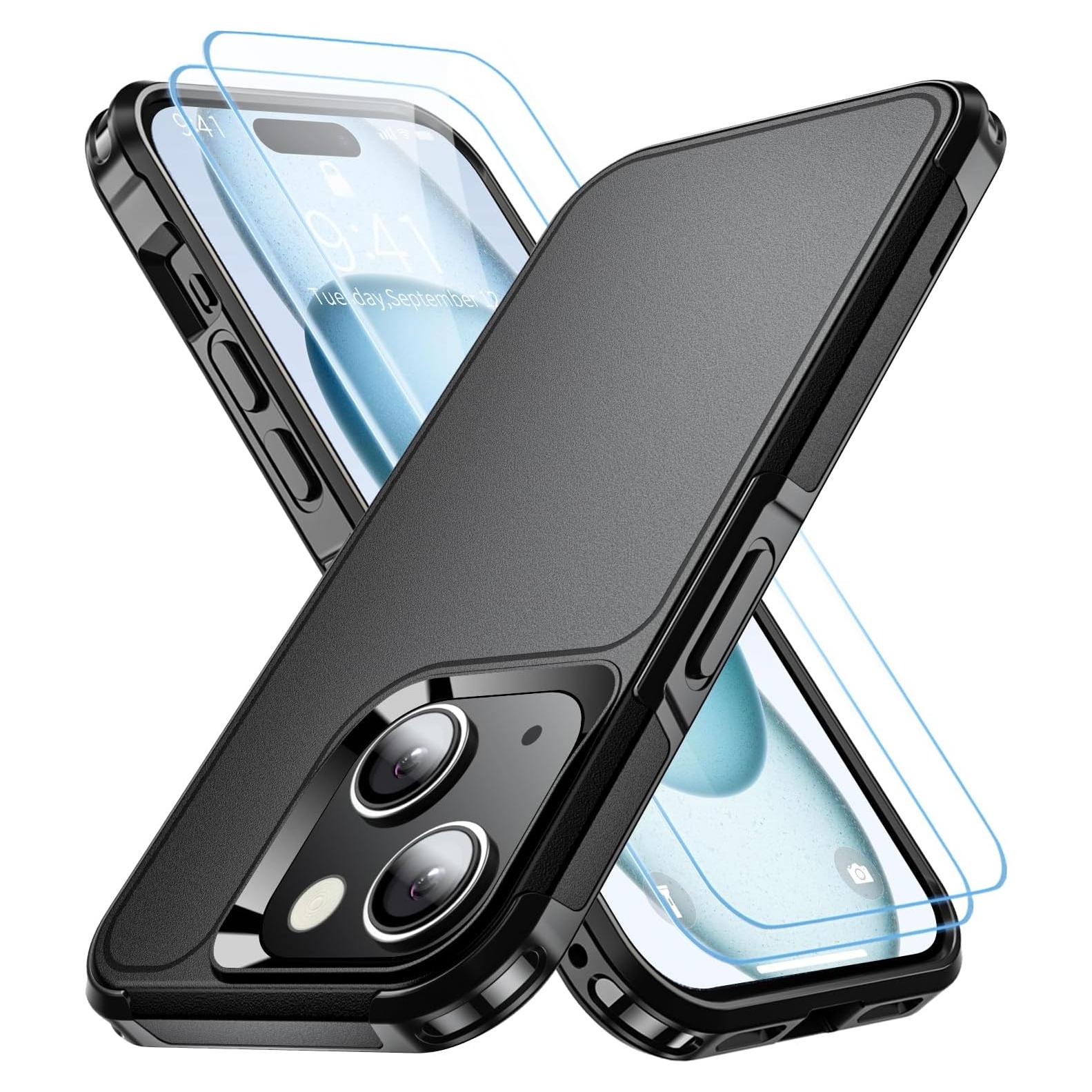 Funda a prueba de golpes AEDILYS para iPhone 15 + 2 protectores