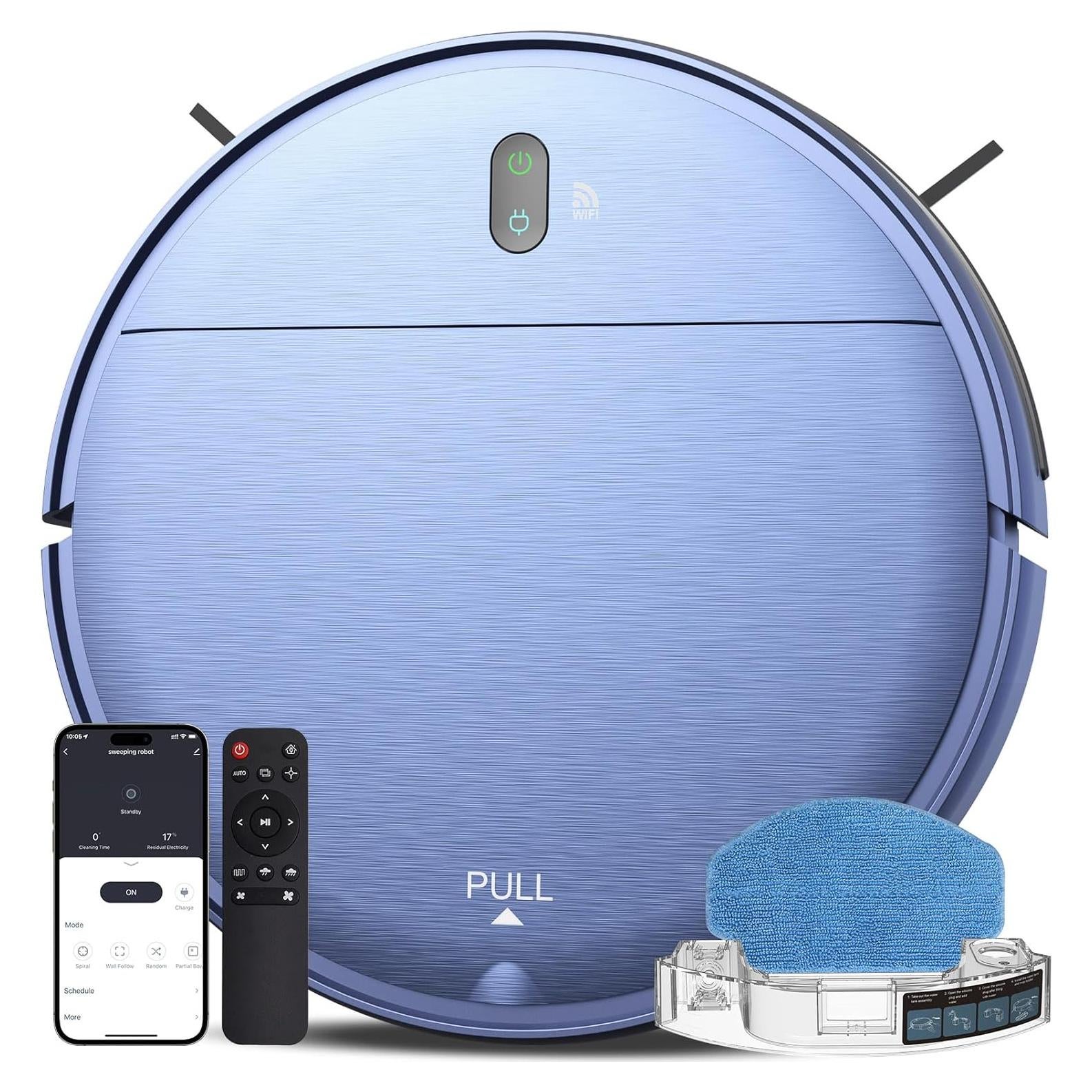 ZCWA Robot Vacuum and Mop Combo,2.4GHz WiFi Link Vacuum Robot,4 Cleaning Mode Robotic Vacuums Cleaner,APP/Remote Aspiradora Robot,Self-Charging Robot Vacuum for Pet Hair,Stains,Carpets,Corner