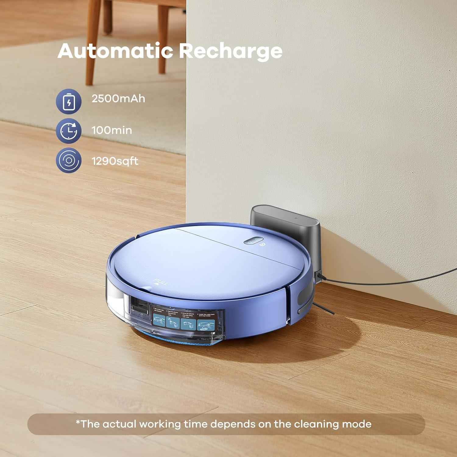 ZCWA Robot Vacuum and Mop Combo,2.4GHz WiFi Link Vacuum Robot,4 Cleaning Mode Robotic Vacuums Cleaner,APP/Remote Aspiradora Robot,Self-Charging Robot Vacuum for Pet Hair,Stains,Carpets,Corner