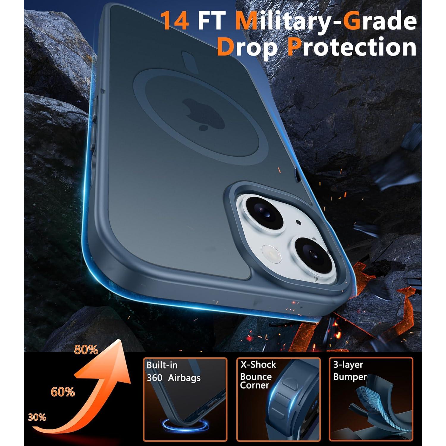 Funda FNTCASE para iPhone 15/14 Magnética Azul Delgada