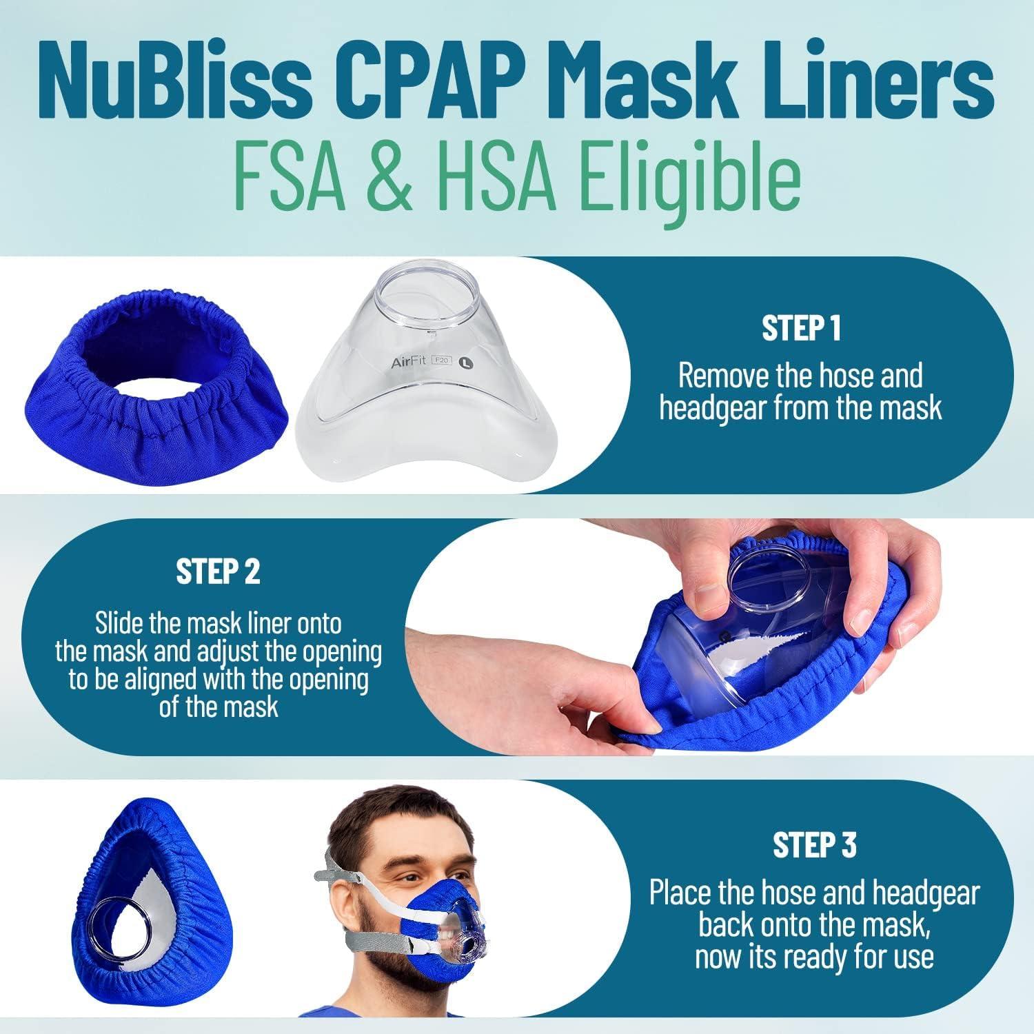 CPAP Mask Liners - FSA & HSA Eligible 4-Pack Soft Cushion Mask Cover Compatible with F20 & F10, A Variety of Nasal, Mouth Masks, and Most Full Face Masks - Washable, Reusable, Lightweight
