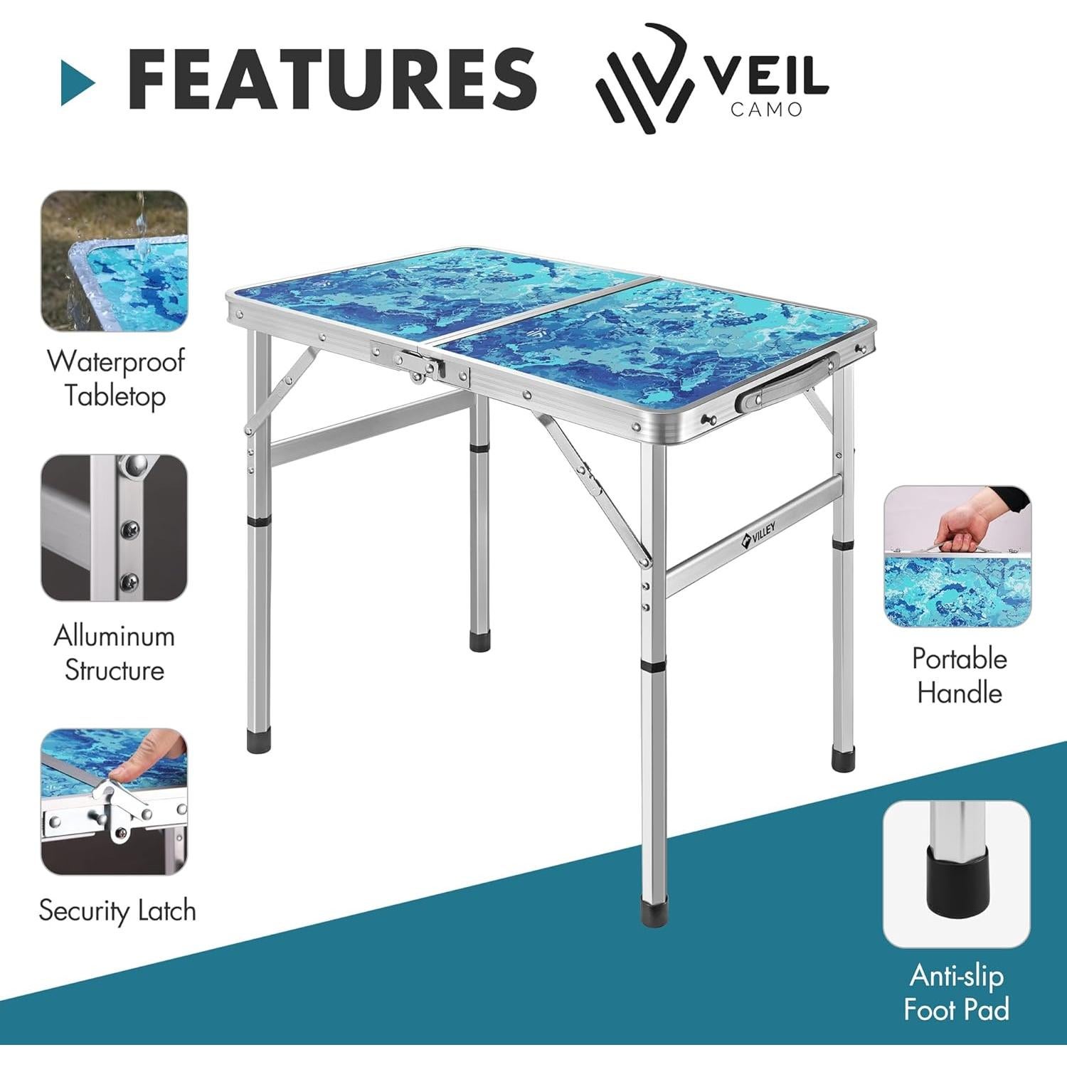 Mesa de Camping Plegable VILLEY 60x40 cm Ajustable Portátil