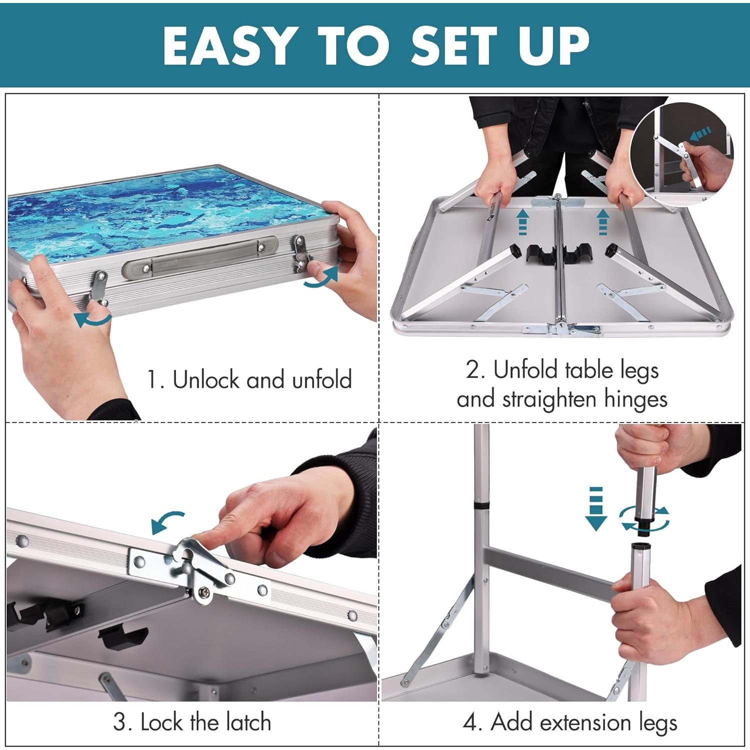 Mesa de Camping Plegable VILLEY 60x40 cm Ajustable Portátil
