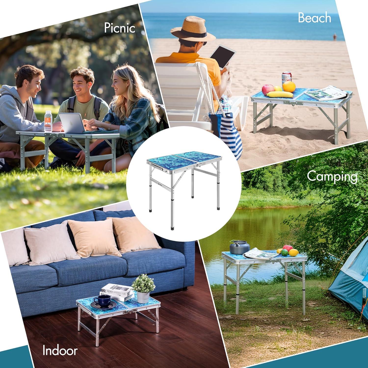 Mesa de Camping Plegable VILLEY 60x40 cm Ajustable Portátil