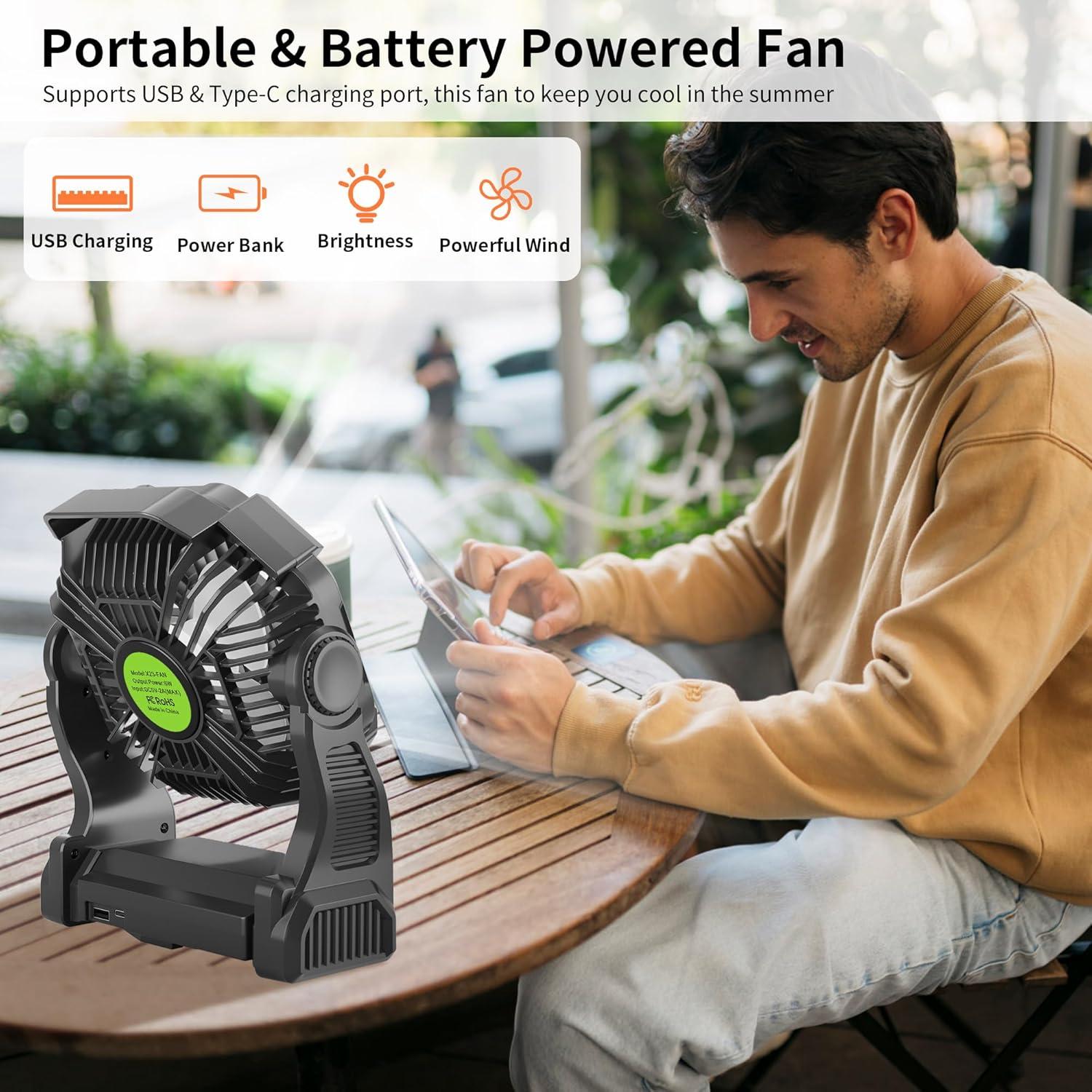 Ventilador Portátil Recargable TDLOL X23 Negro con Luz LED