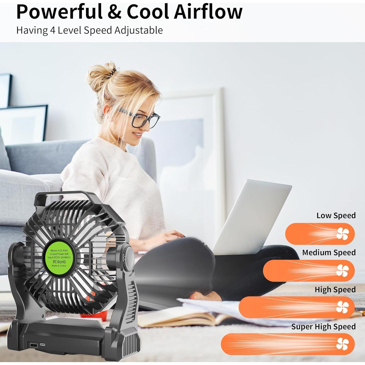 Ventilador Portátil Recargable TDLOL X23 Negro con Luz LED