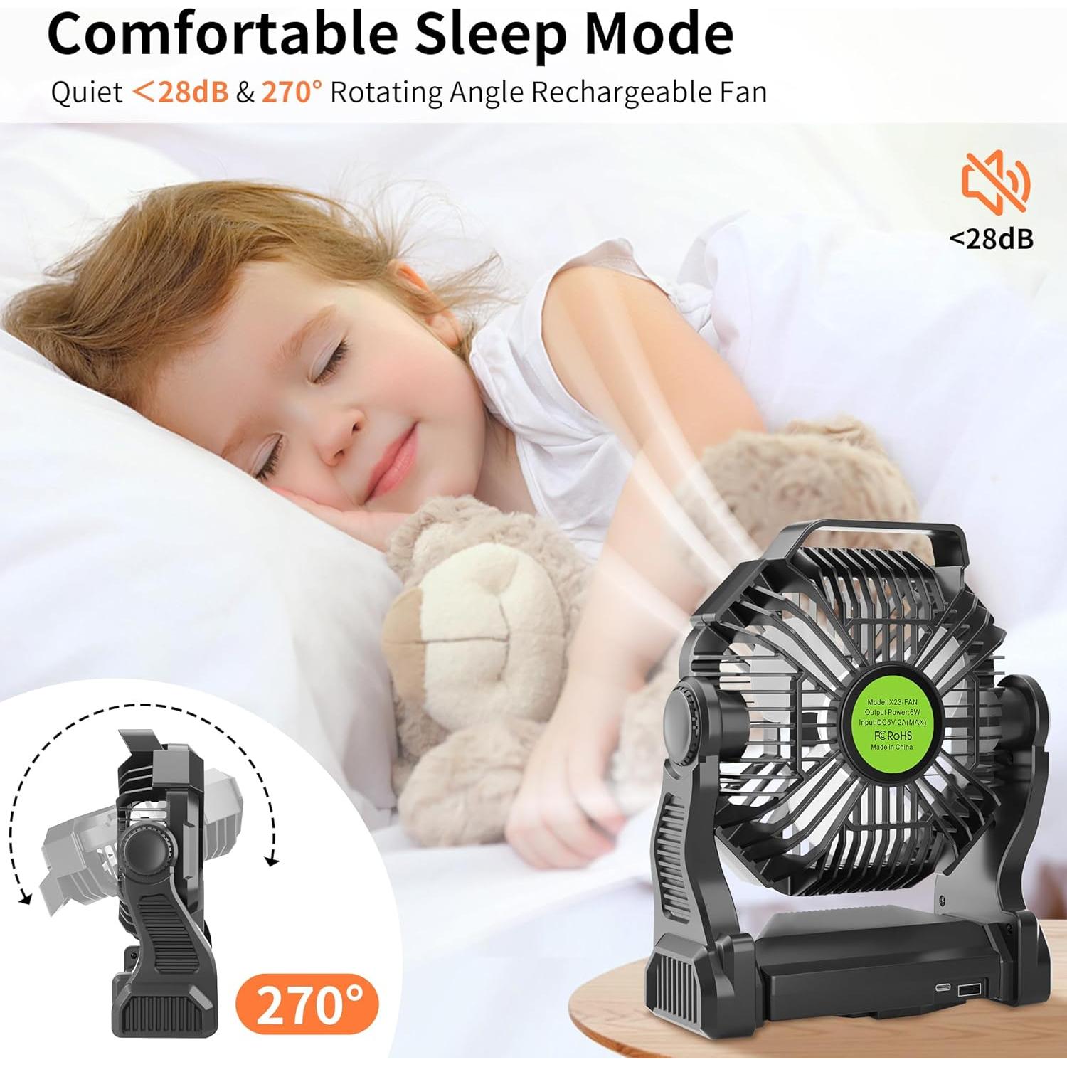 Ventilador Portátil Recargable TDLOL X23 Negro con Luz LED