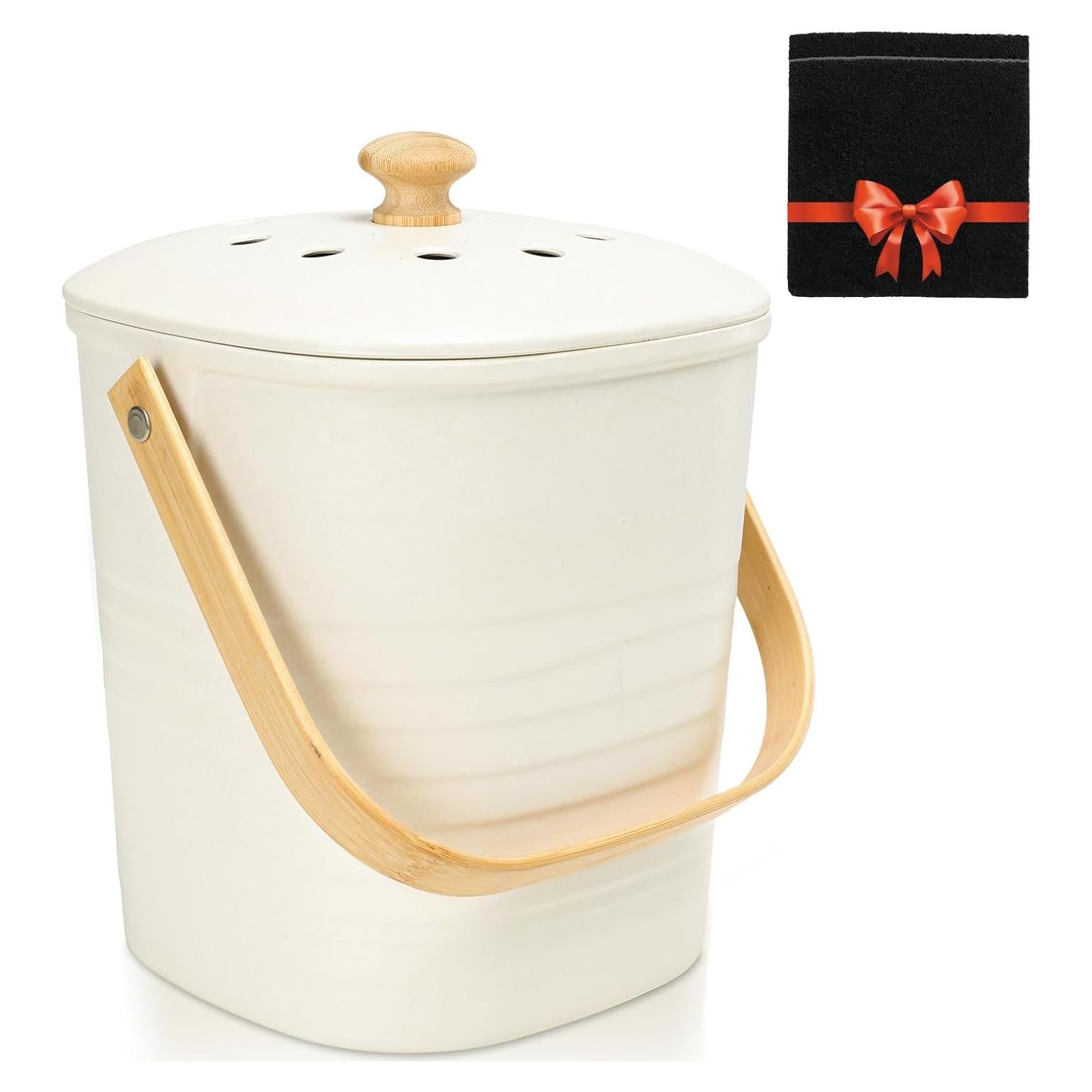 Bin de Compostaje Vipush 3.29L de Bambú con Filtro Beige