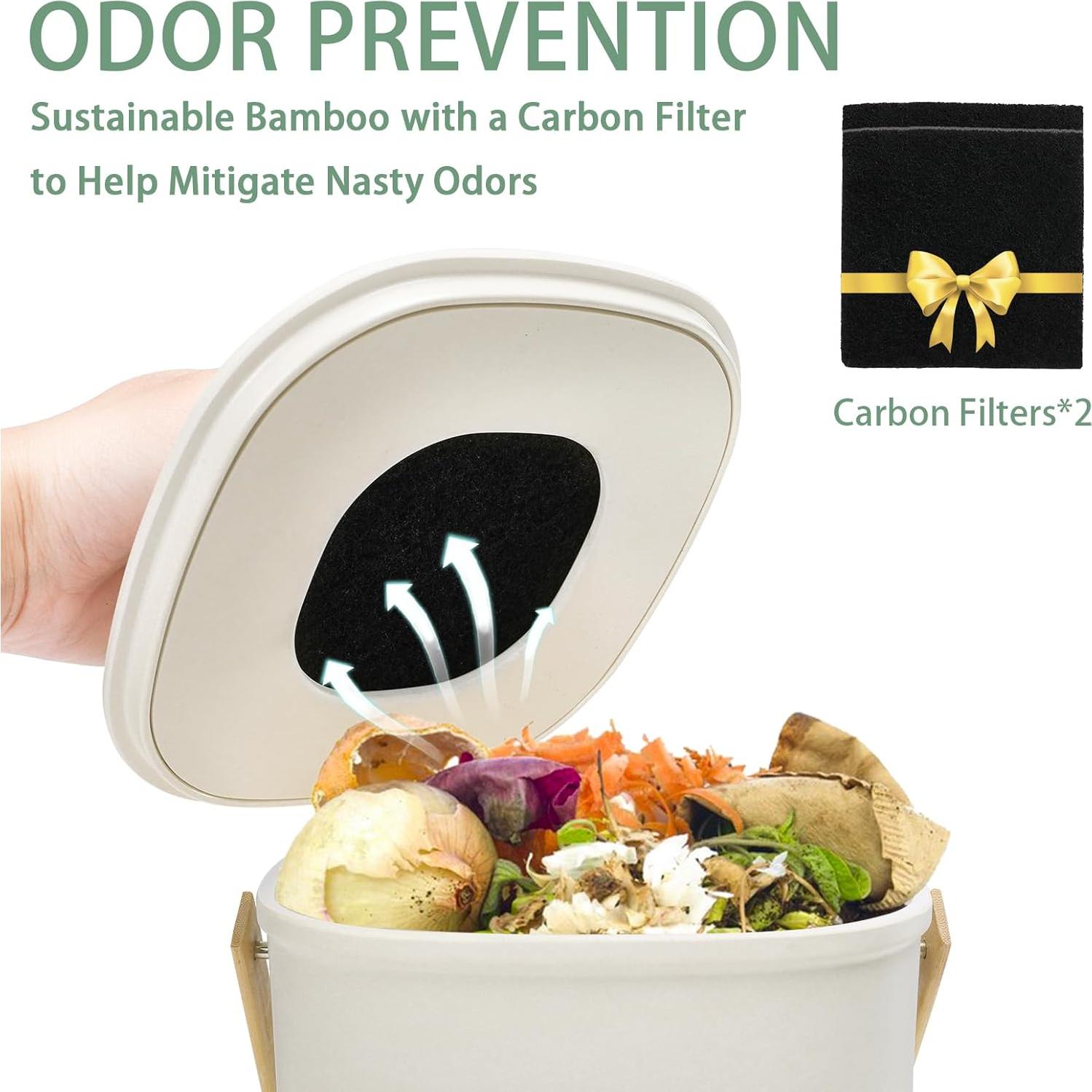 Bin de Compostaje Vipush 3.29L de Bambú con Filtro Beige