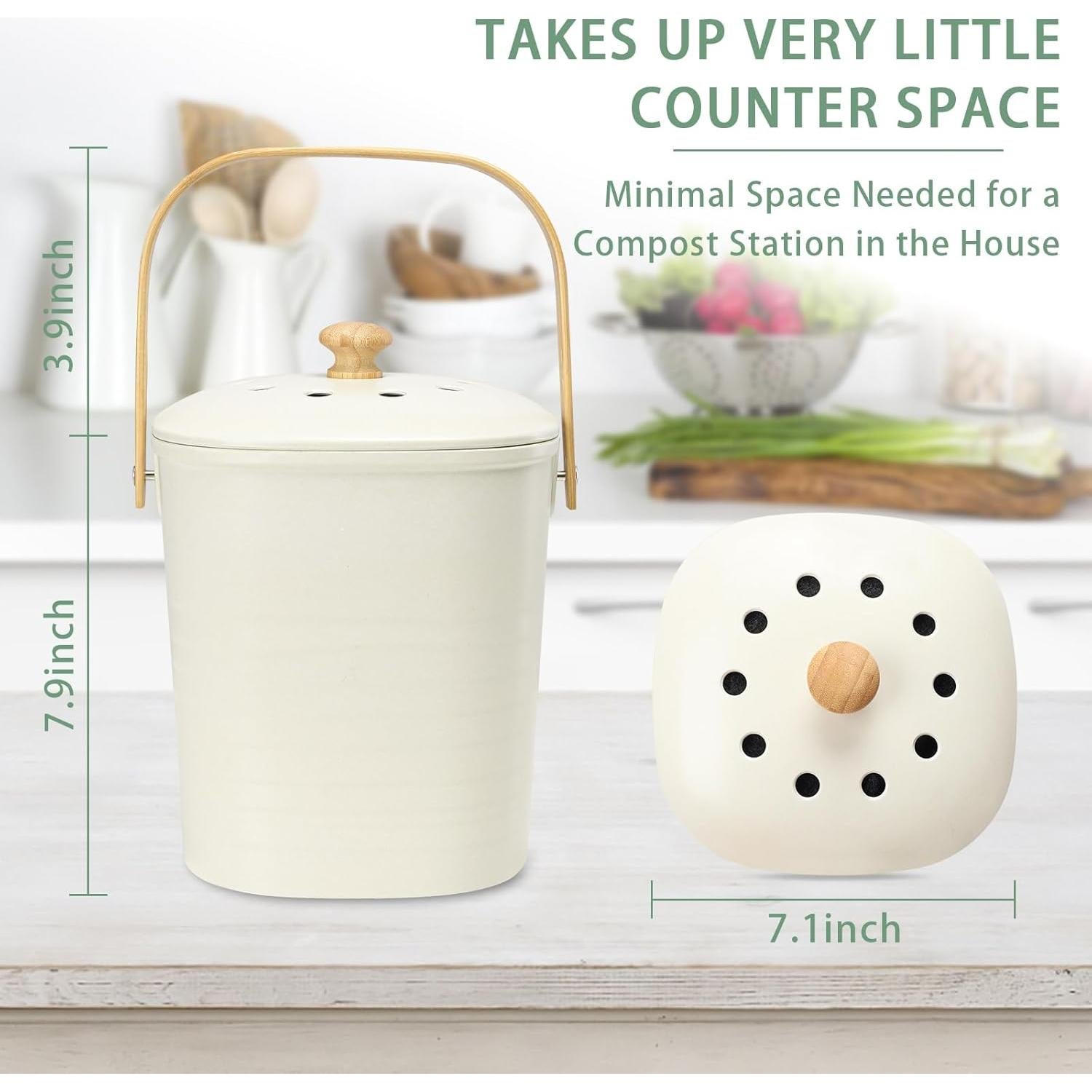 Bin de Compostaje Vipush 3.29L de Bambú con Filtro Beige