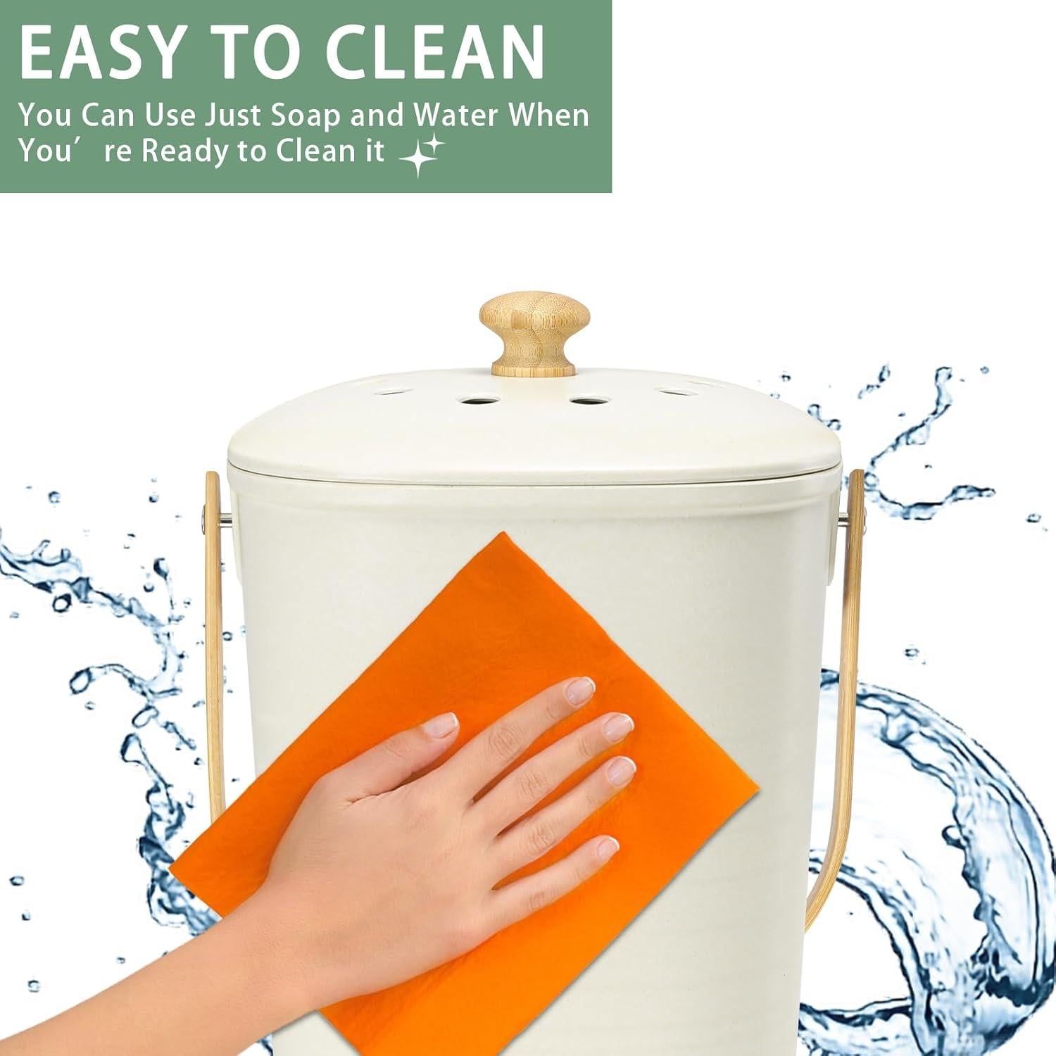 Bin de Compostaje Vipush 3.29L de Bambú con Filtro Beige