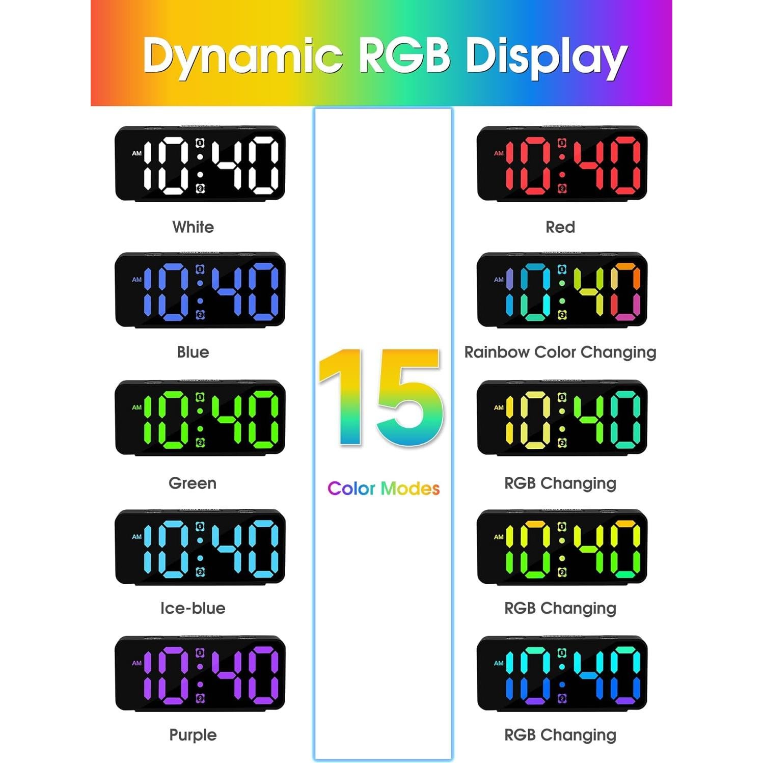 Cadmos Small Loud Alarm Clock for Heavy Sleepers Adults,Digital LED Clock with RGB Colorful Changing,Compact Travel Clocks for Bedrooms Bedside,ok to Wake for Kids,Teens