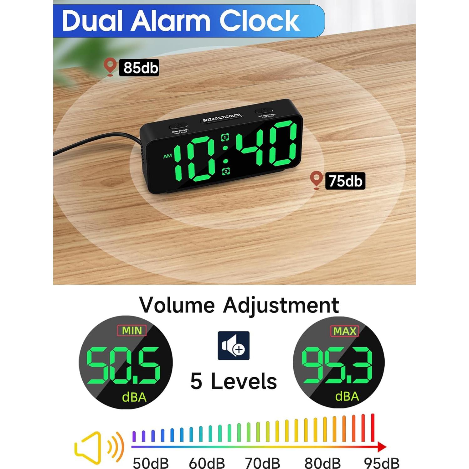 Cadmos Small Loud Alarm Clock for Heavy Sleepers Adults,Digital LED Clock with RGB Colorful Changing,Compact Travel Clocks for Bedrooms Bedside,ok to Wake for Kids,Teens