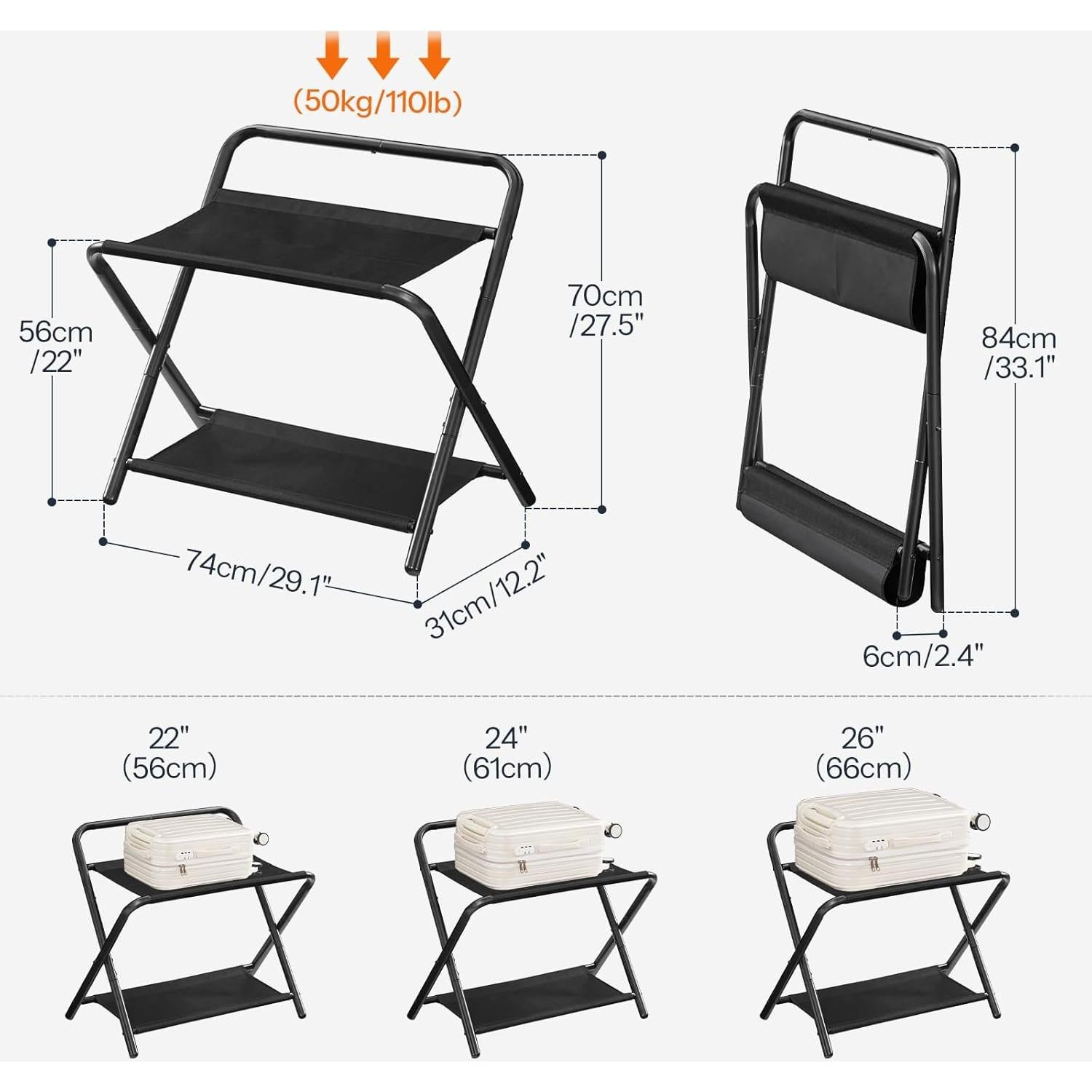 Soportes de Equipaje Plegables HOOBRO, Juego de 2, Negro