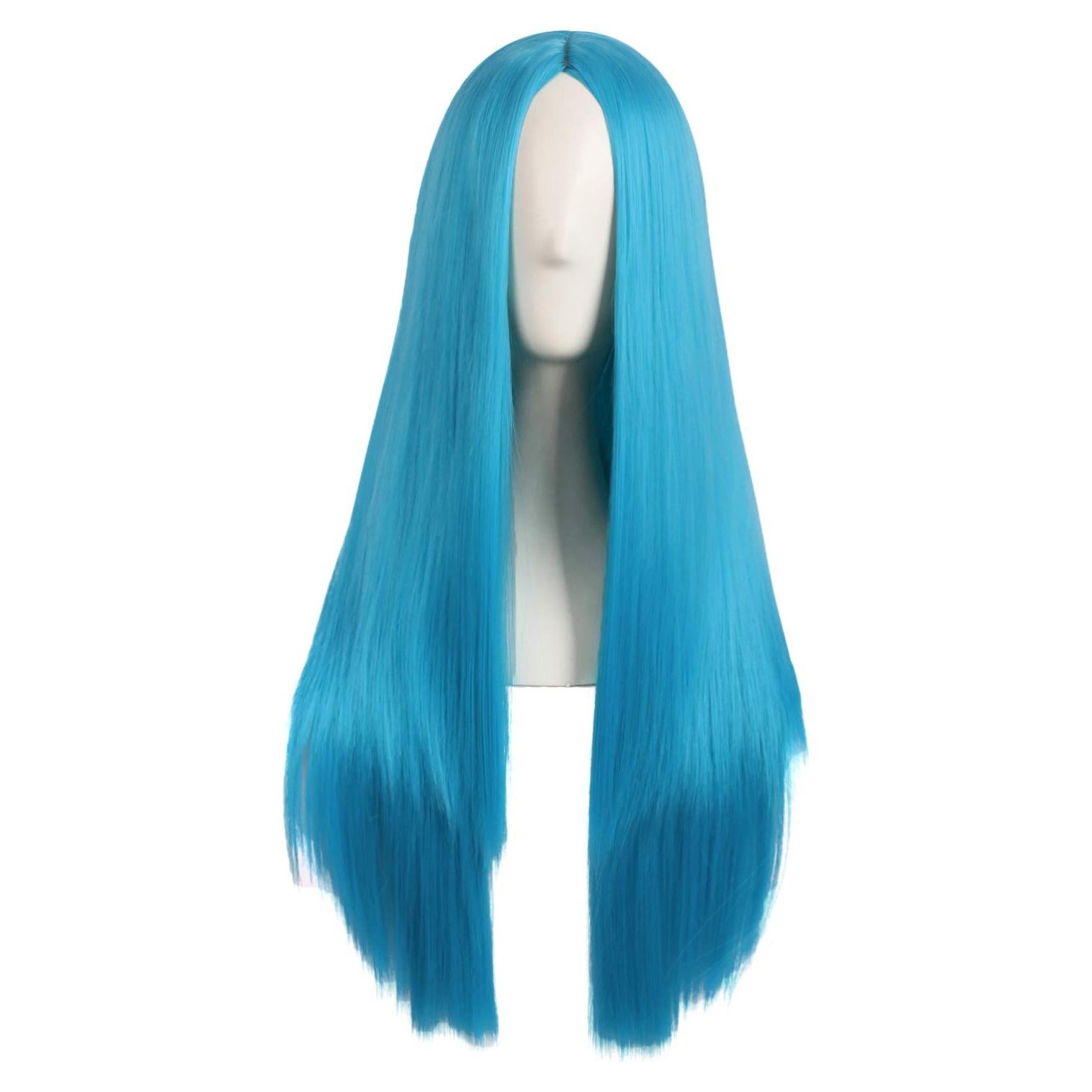 Peluca Sintética MapofBeauty 70cm Azul Cian Larga Recta