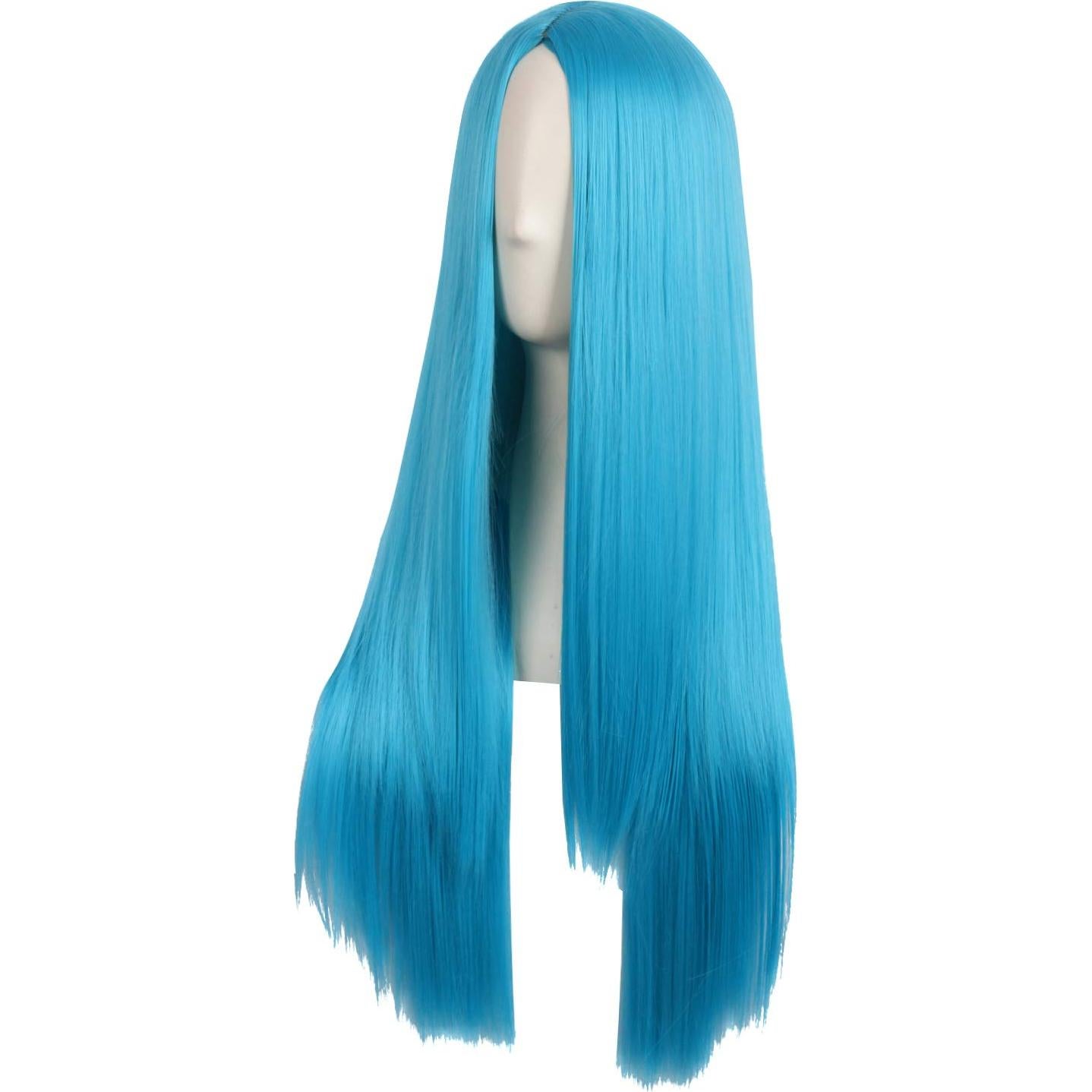 Peluca Sintética MapofBeauty 70cm Azul Cian Larga Recta