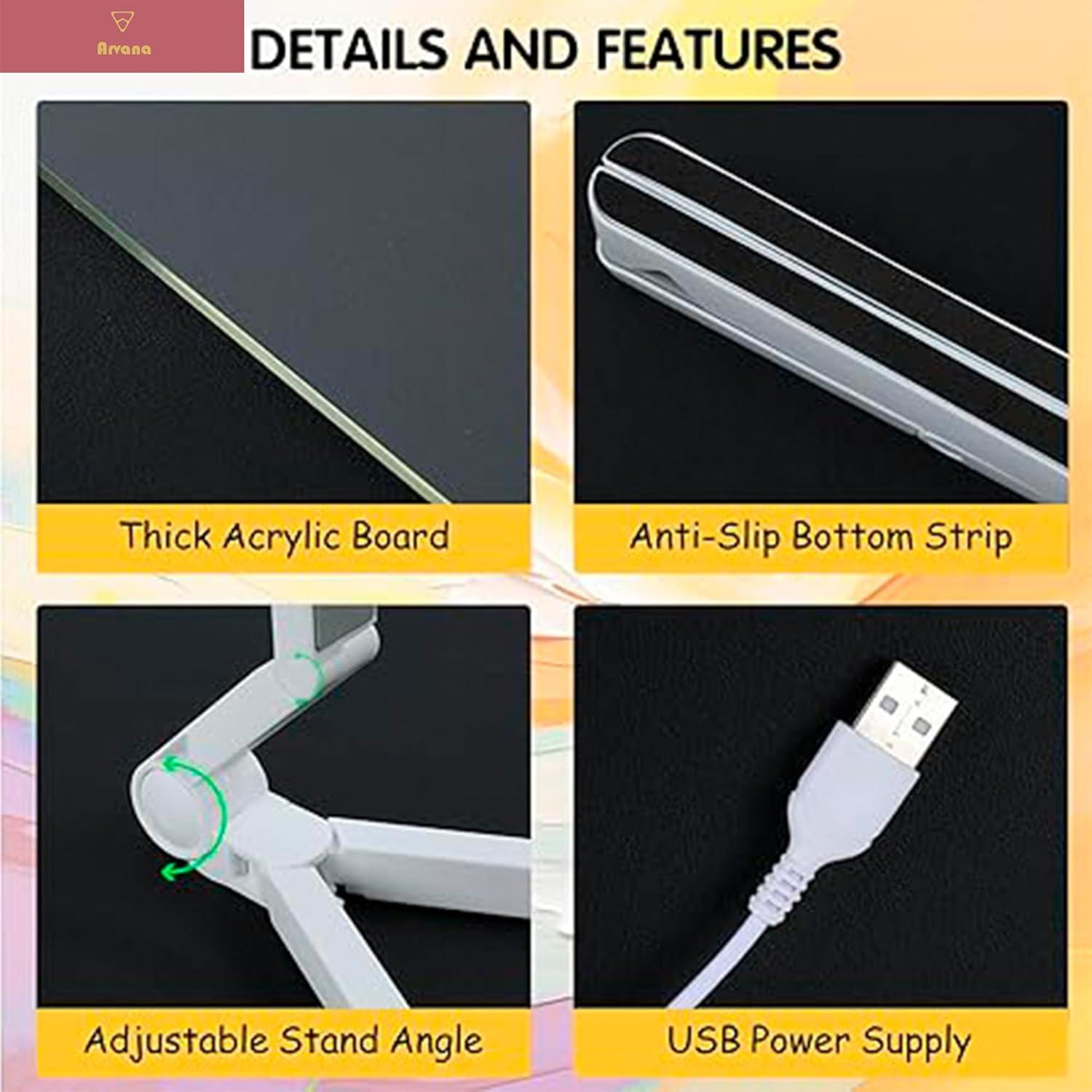 Tablero de Borrado en Seco LED Arvana 30x20 cm con 12 Marcadores