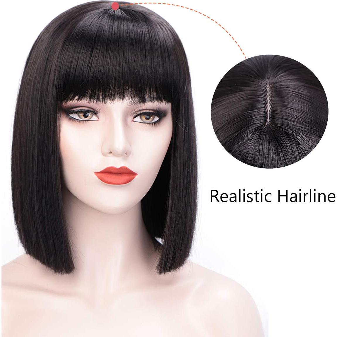 Peluca Bob Negra Juziviee 30 cm con Flequillo Suave