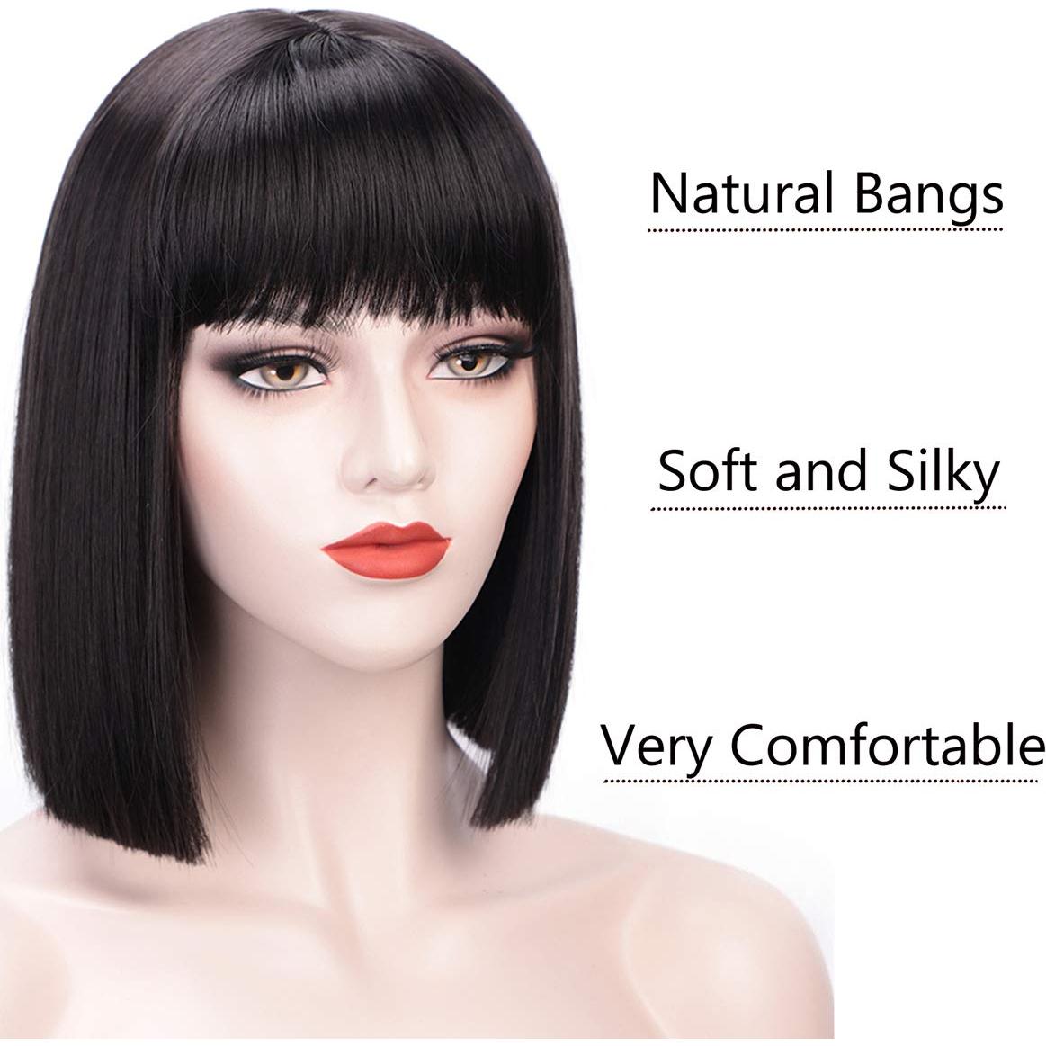 Peluca Bob Negra Juziviee 30 cm con Flequillo Suave
