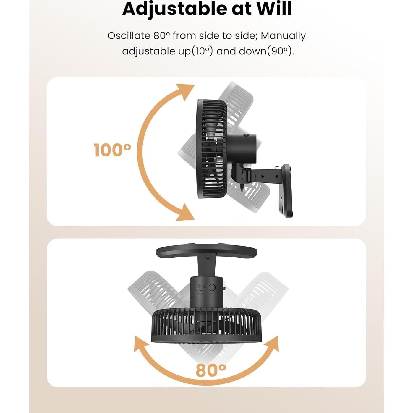 Koonie 8'' Wall Mount Fan, Quiet Small Wall Fan with Timer, 8.2ft Wired Remote, 80° Oscillation, 100° Adjustable, 3 Speeds High Velocity for RV Bedroom Kitchen Office Garage(Adapter Included)