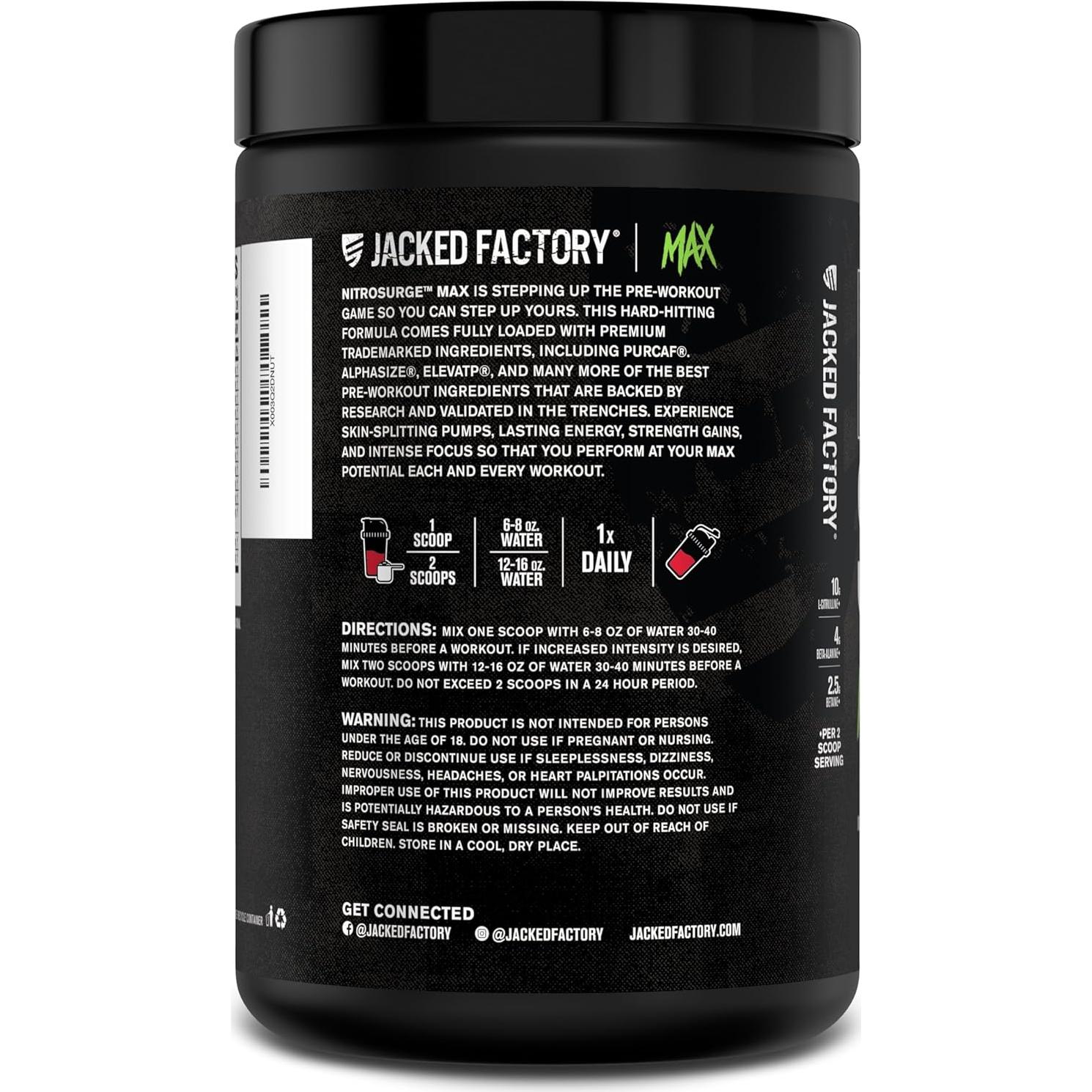 Nitrosurge Max Jacked Factory Pre Entrenamiento 40 Porciones