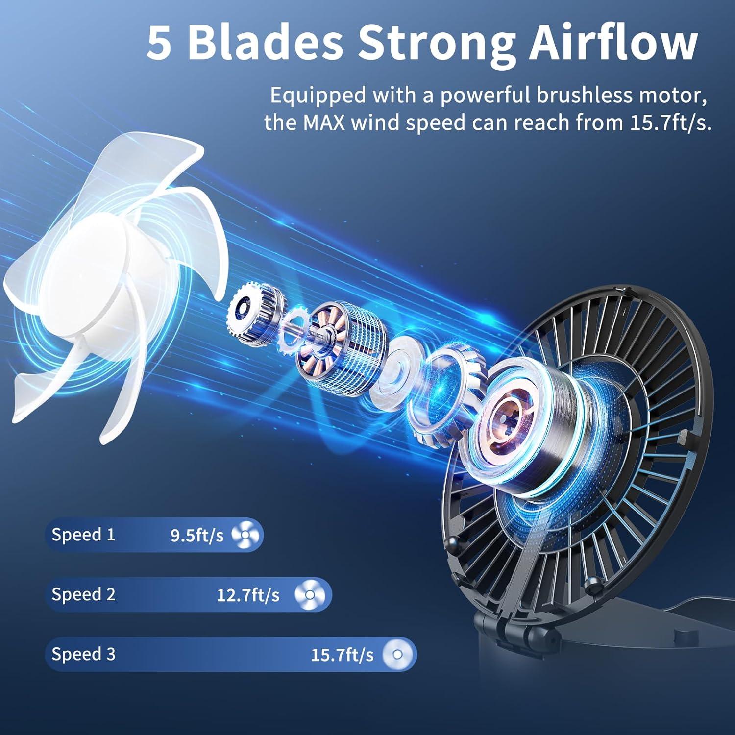 Ventilador de Mano Ventilador HF-331B Recargable 3 en 1 Negro
