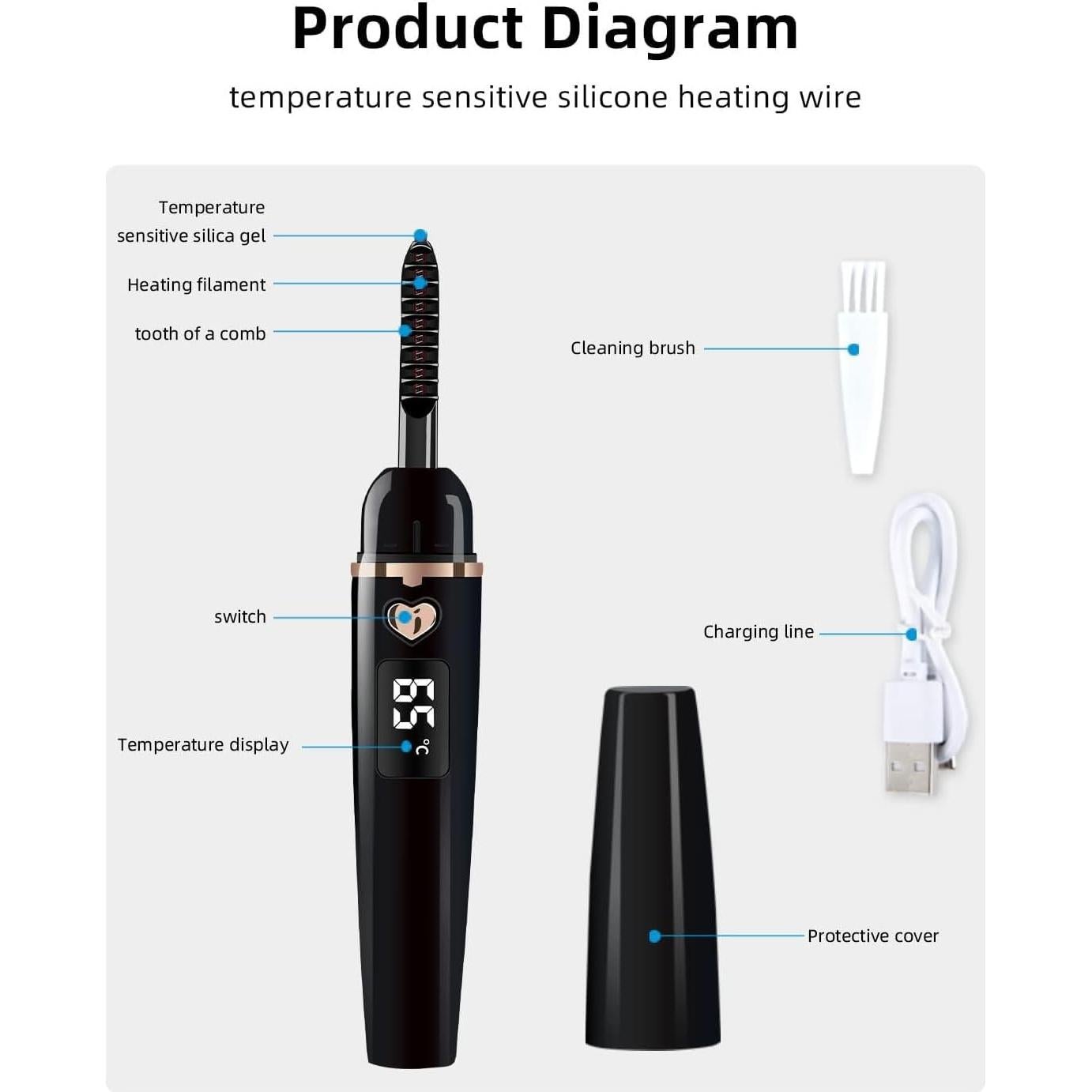 Rizador de Pestañas Eléctrico ZAPAL Blanco Oro 13.5cm