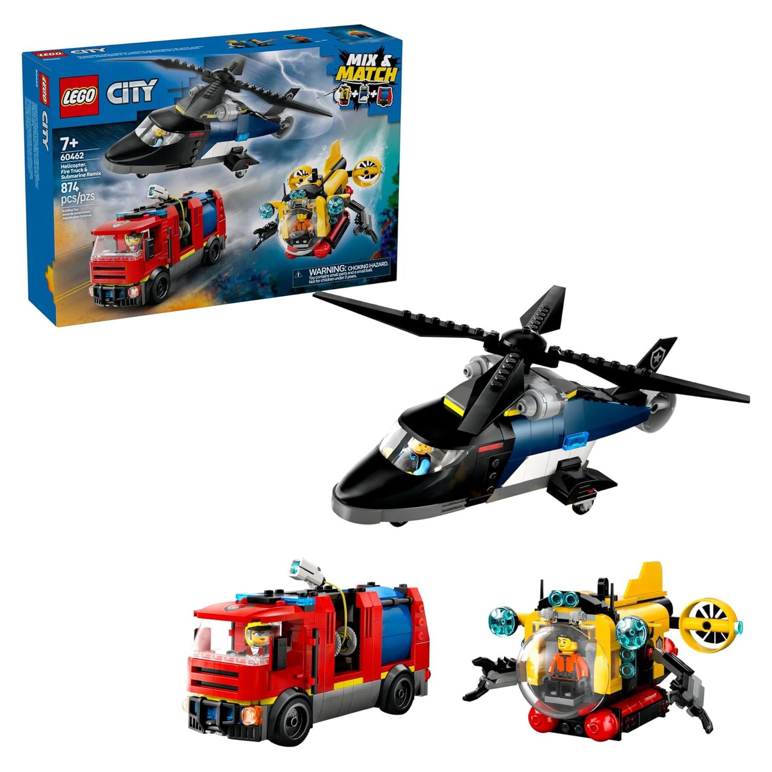 LEGO Ciudad Helicóptero, Camión Bomberos y Submarino 874 Piezas
