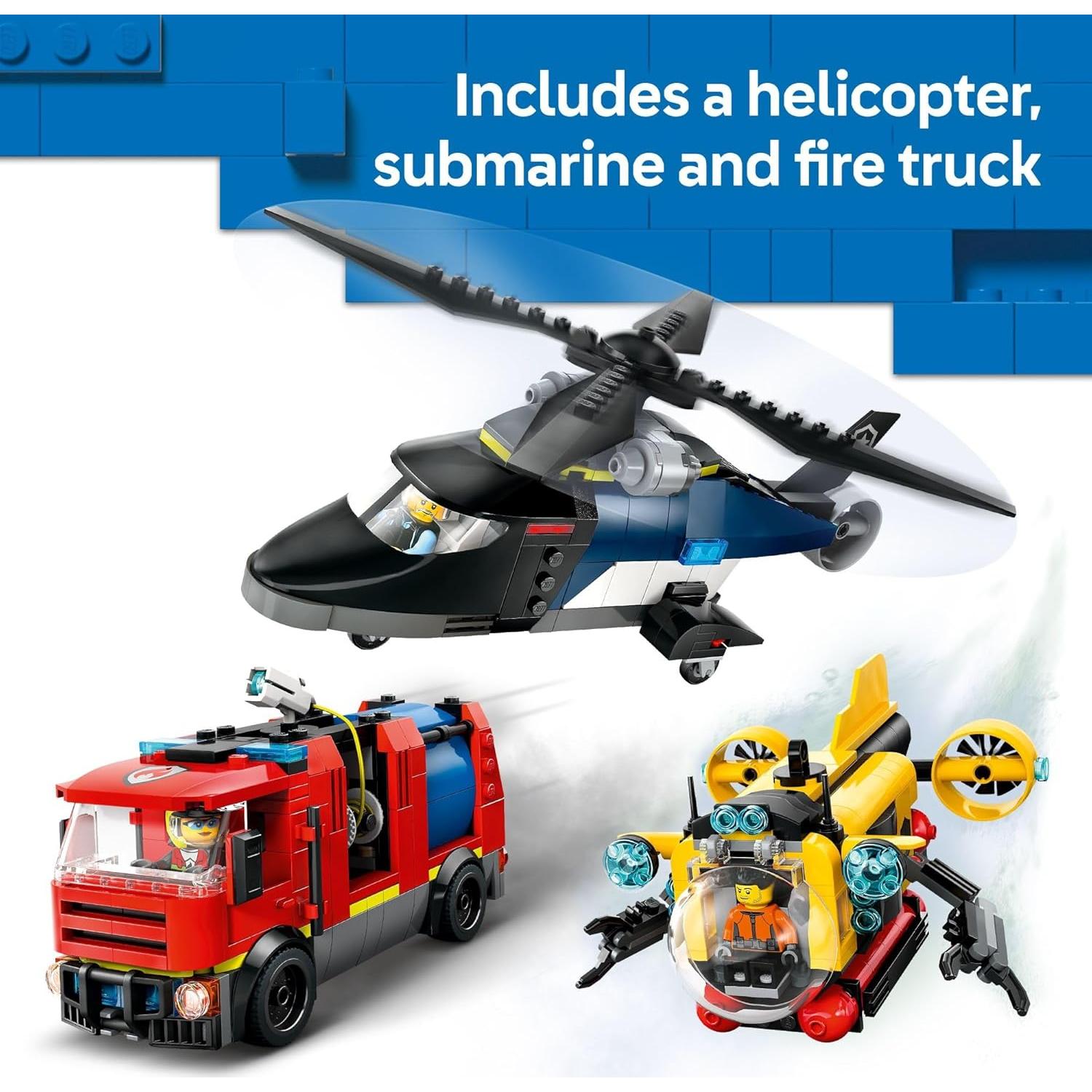 LEGO Ciudad Helicóptero, Camión Bomberos y Submarino 874 Piezas