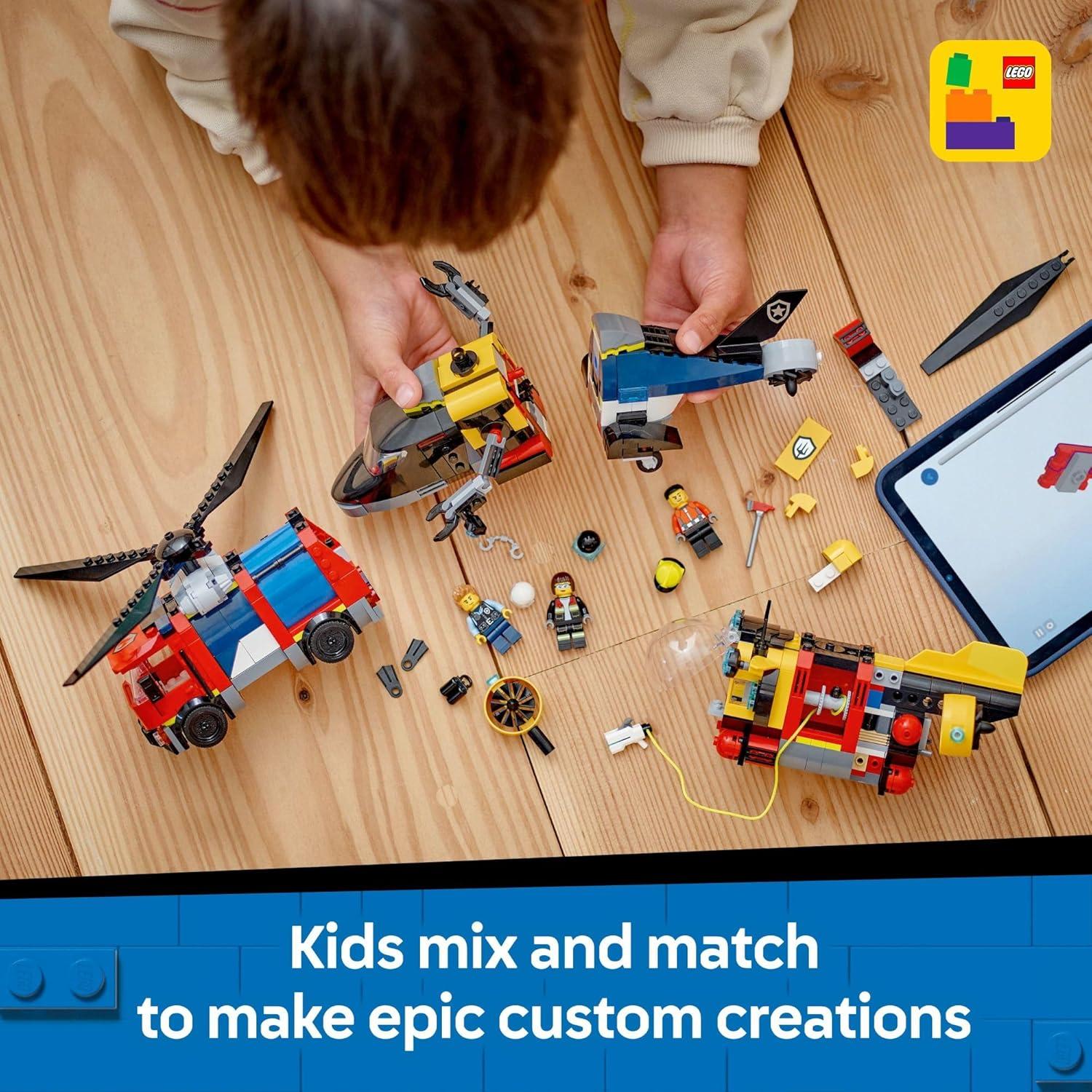 LEGO Ciudad Helicóptero, Camión Bomberos y Submarino 874 Piezas