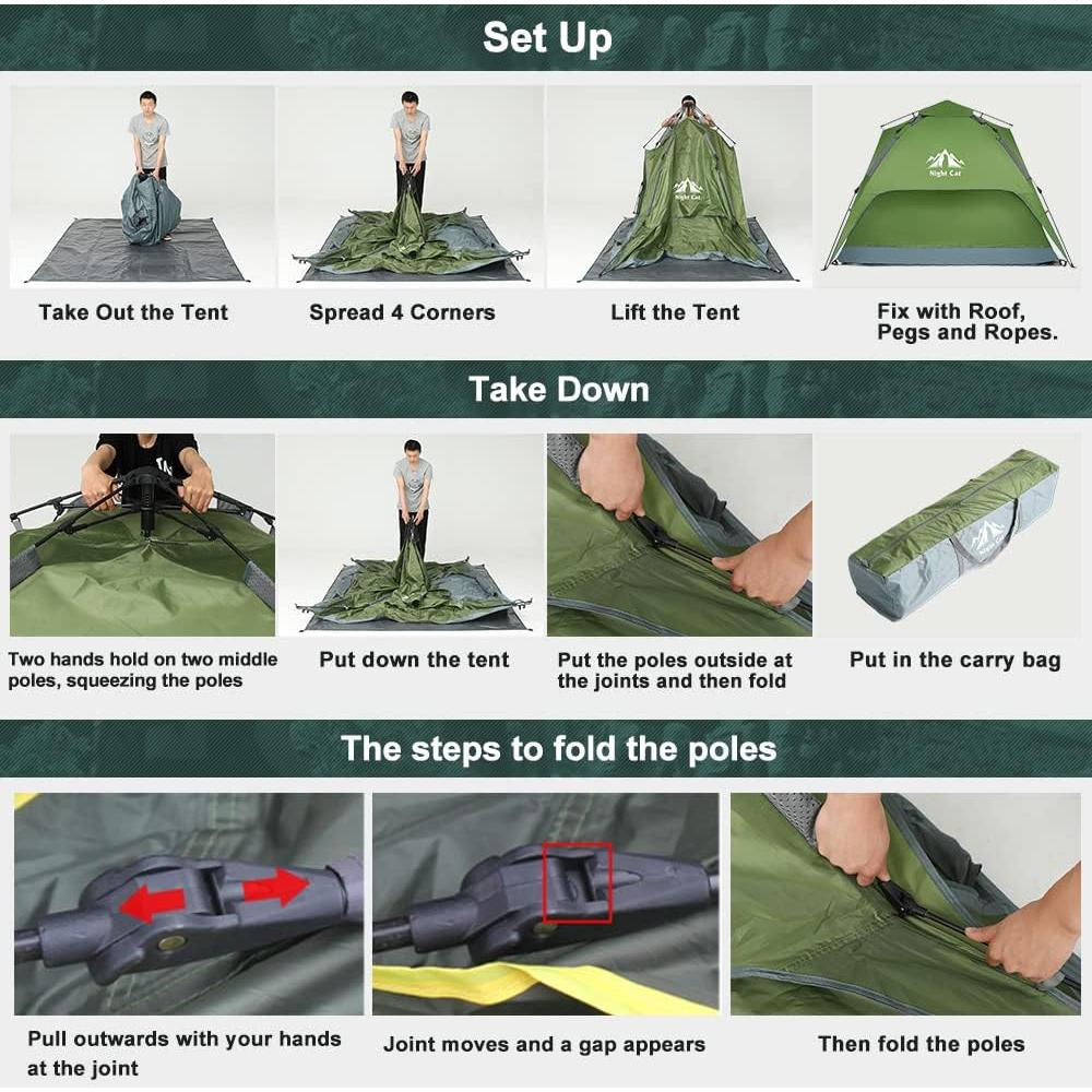 Tienda Instantánea Night Cat para 2-3 Personas Verde