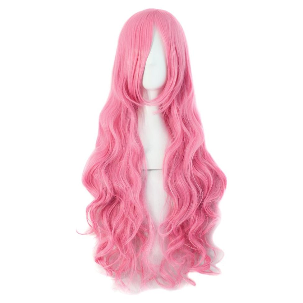 Peluca Larga Rizada MapofBeauty 80cm Rosa Oscuro