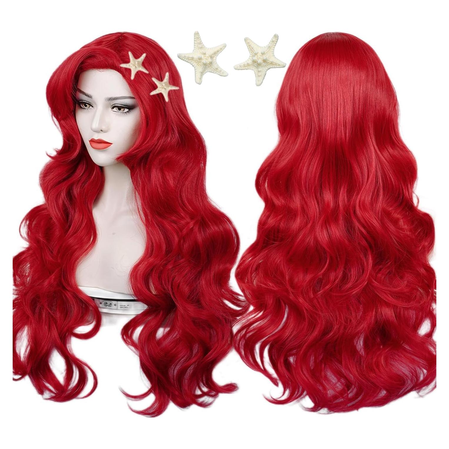 Peluca Sirena Roja Max Beauty con Clips y Capucha Ajustable