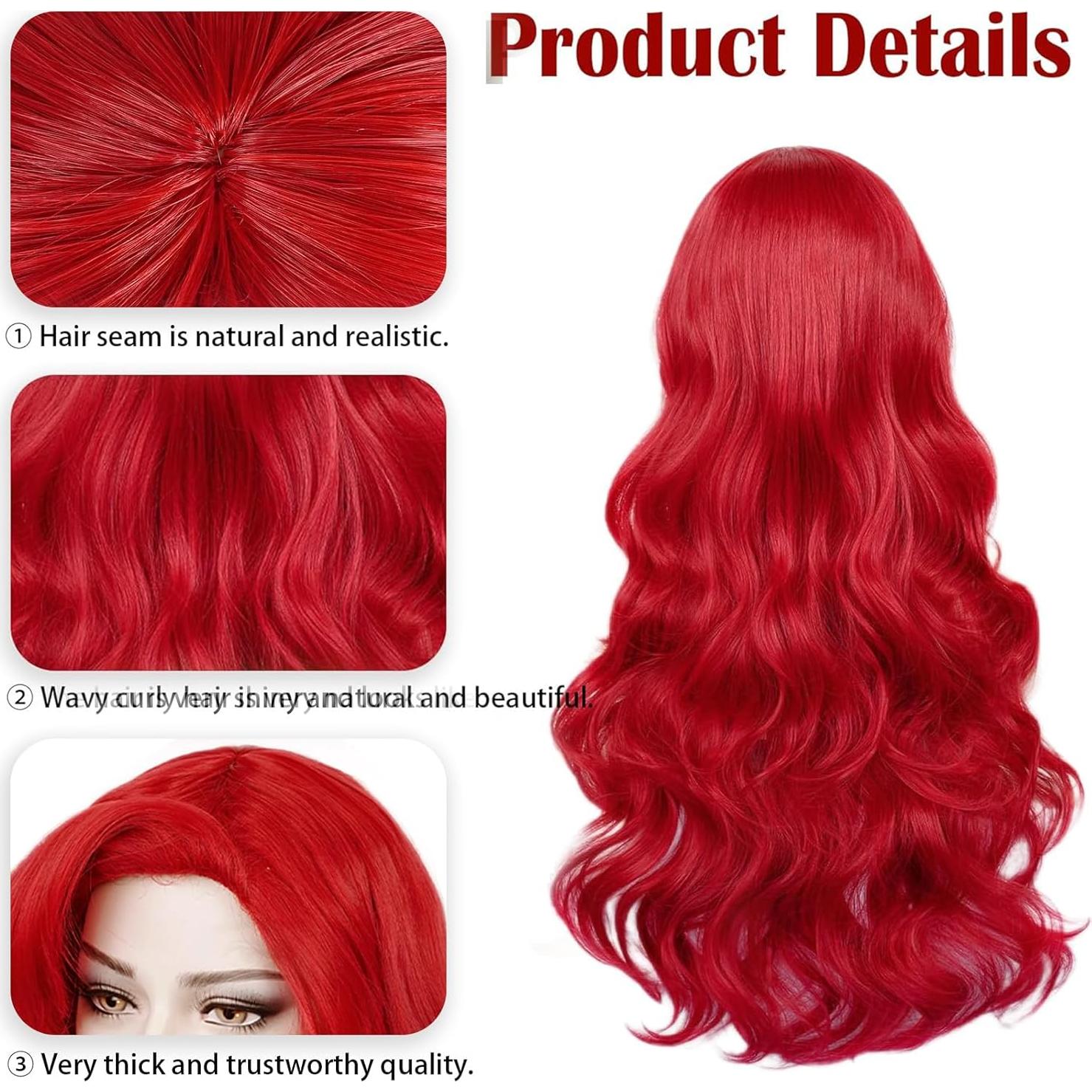 Peluca Sirena Roja Max Beauty con Clips y Capucha Ajustable